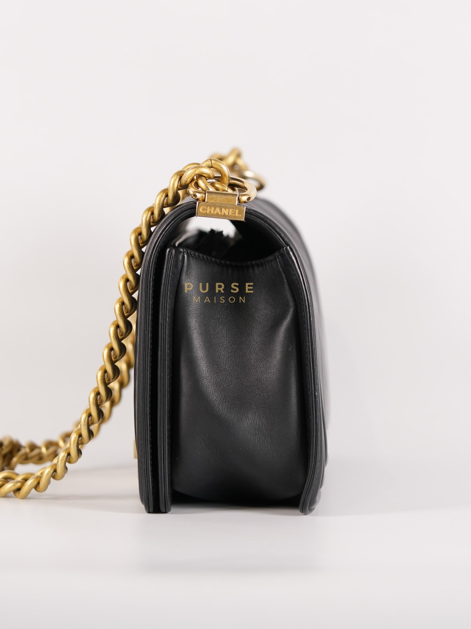 Boy Old Medium in Chevron Lambskin Leather and Aged Gold Harware Series 25 | Purse Maison Luxury Bags Shop