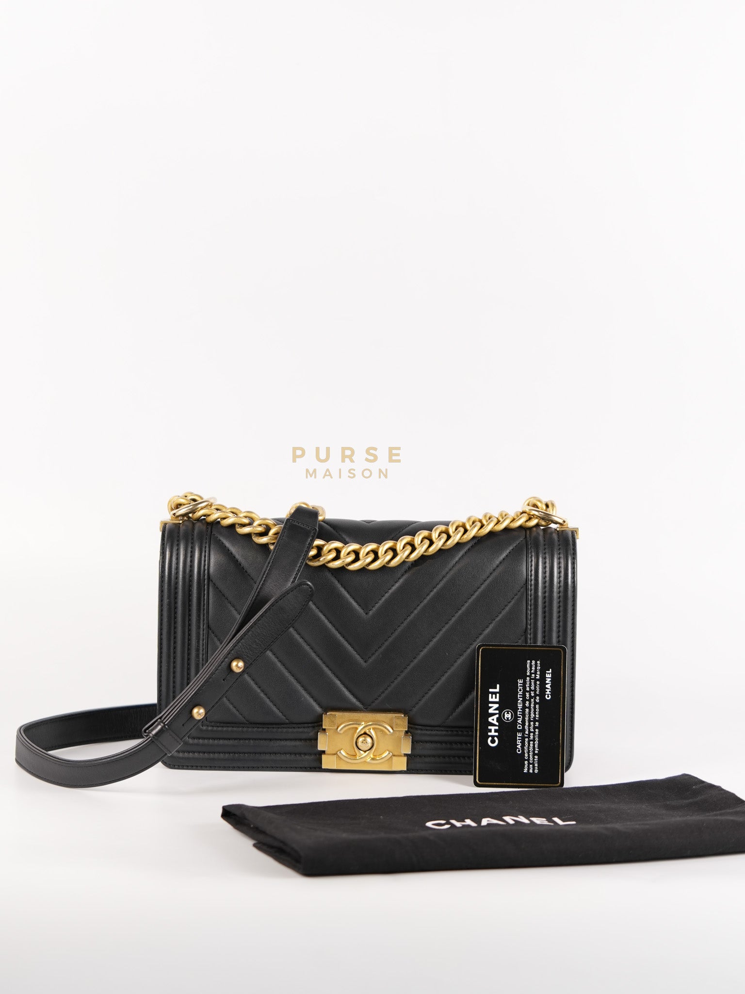 Boy Old Medium in Chevron Lambskin Leather and Aged Gold Harware Series 25 | Purse Maison Luxury Bags Shop