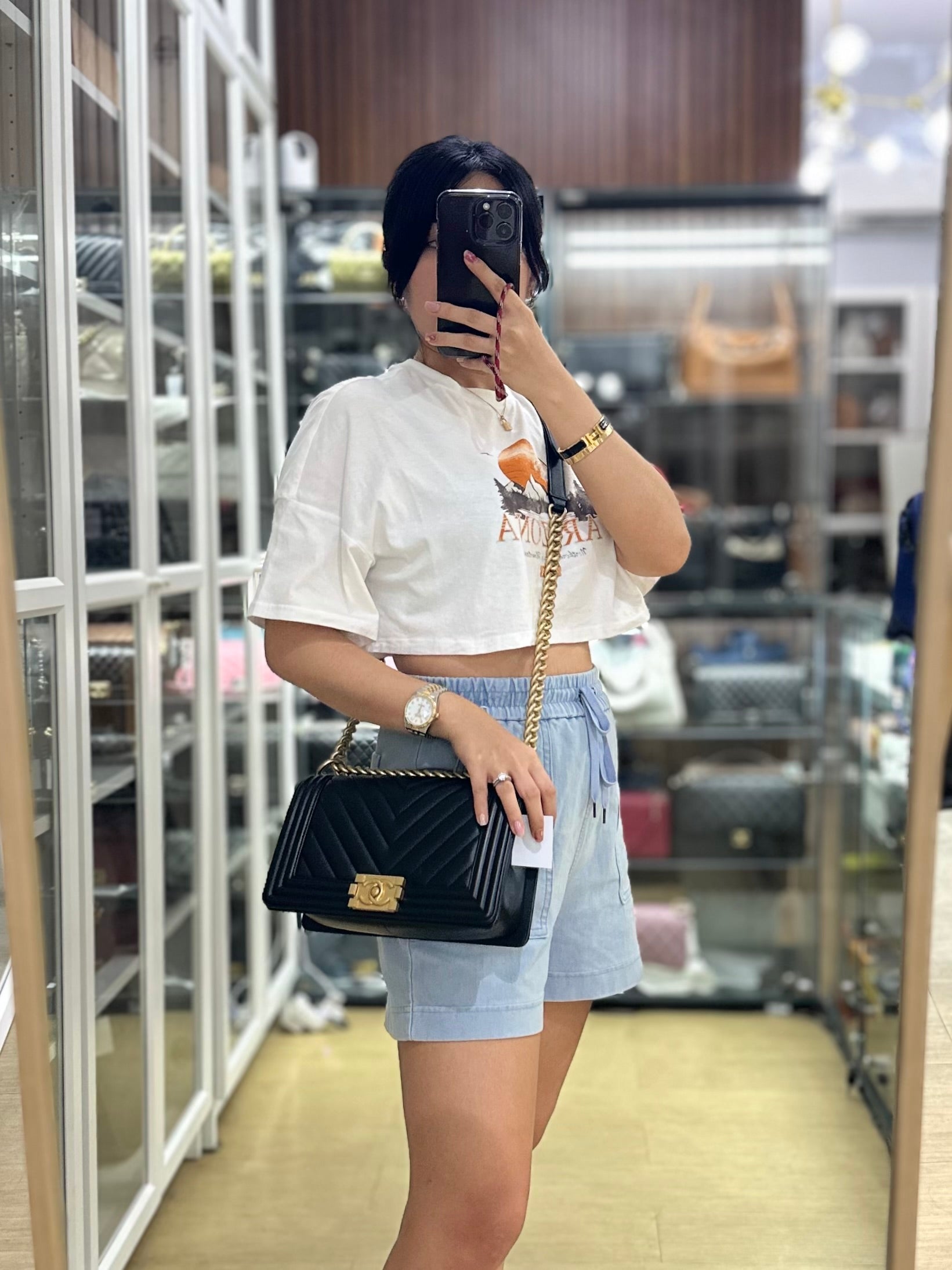 Boy Old Medium in Chevron Lambskin Leather and Aged Gold Harware Series 25 | Purse Maison Luxury Bags Shop