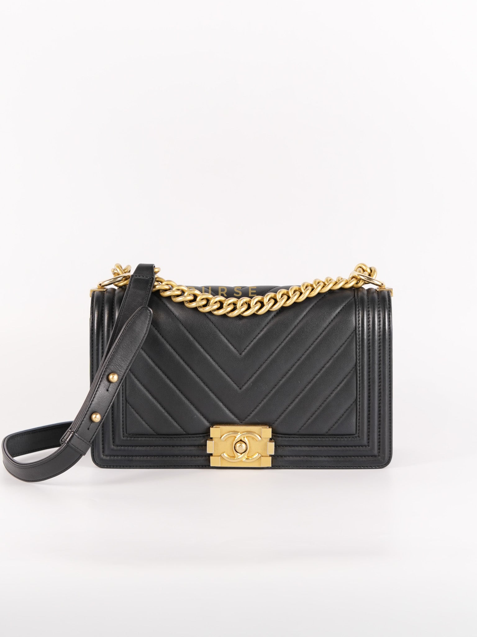Boy Old Medium in Chevron Lambskin Leather and Aged Gold Harware Series 25 | Purse Maison Luxury Bags Shop