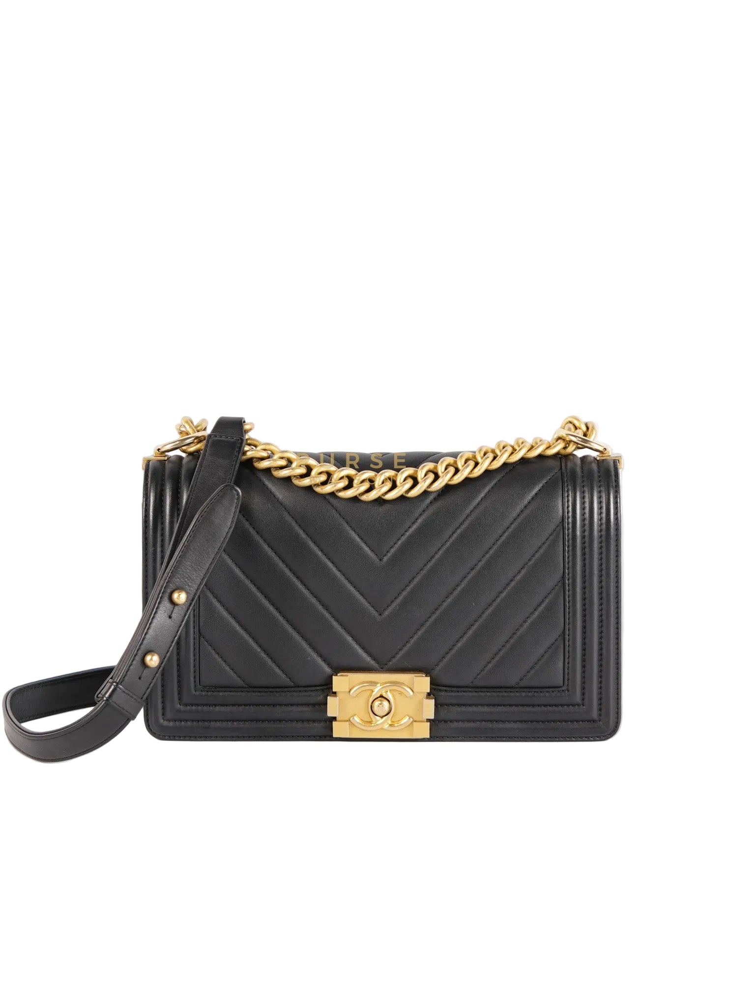 Boy Old Medium in Chevron Lambskin Leather and Aged Gold Harware Series 25 | Purse Maison Luxury Bags Shop