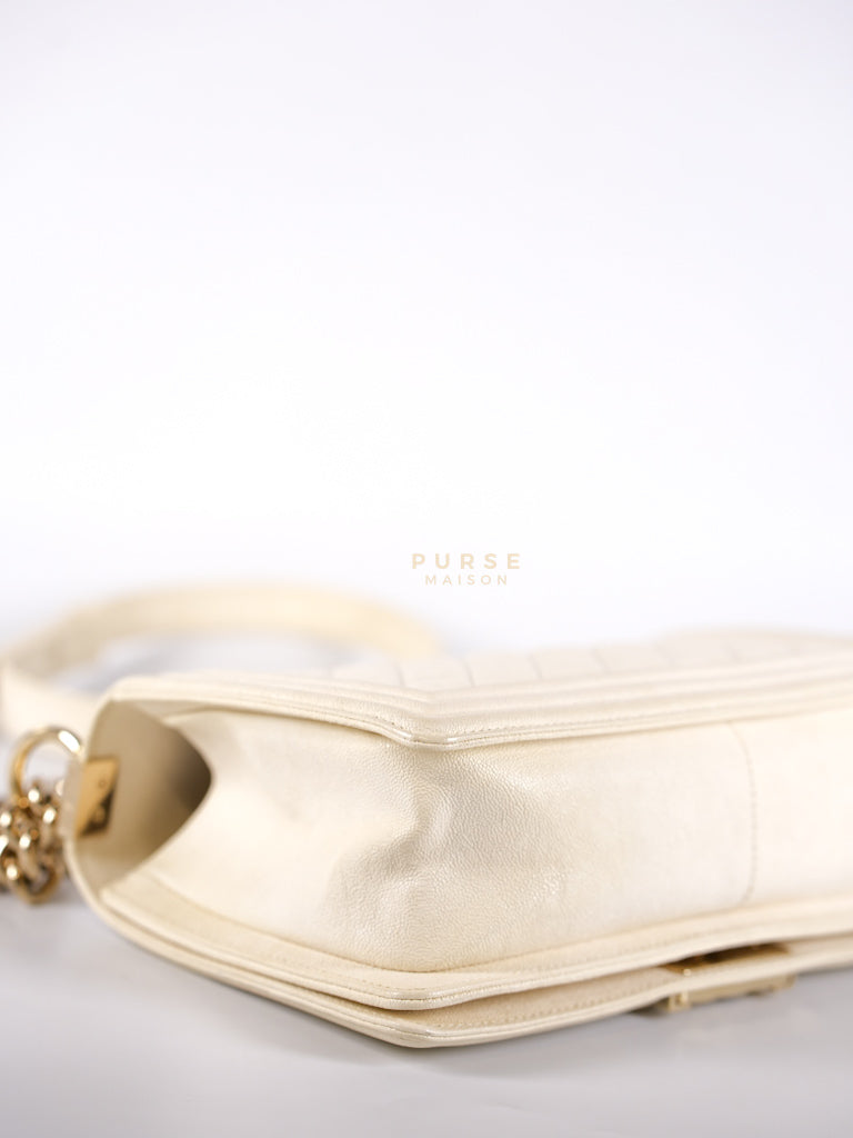 Boy Old Medium in Cream Caviar Leather and Light Gold Hardware Series 27 | Purse Maison Luxury Bags Shop