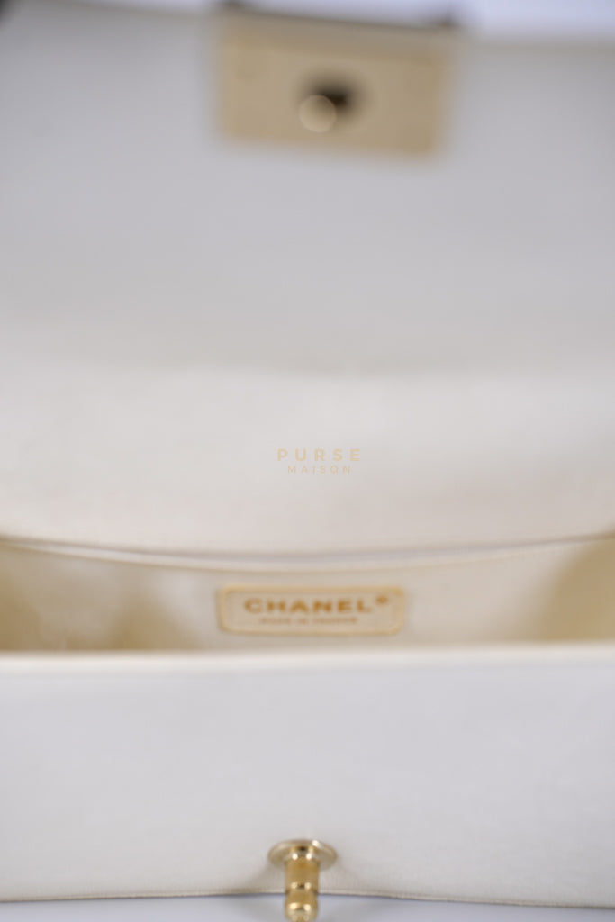 Boy Old Medium in Cream Caviar Leather and Light Gold Hardware Series 27 | Purse Maison Luxury Bags Shop