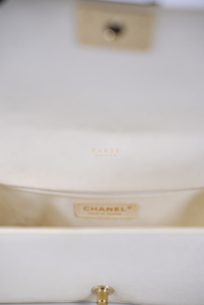 Boy Old Medium in Cream Caviar Leather and Light Gold Hardware Series 27 | Purse Maison Luxury Bags Shop