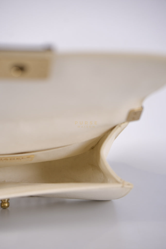 Boy Old Medium in Cream Caviar Leather and Light Gold Hardware Series 27 | Purse Maison Luxury Bags Shop