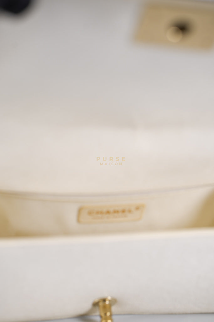 Boy Old Medium in Cream Caviar Leather and Light Gold Hardware Series 27 | Purse Maison Luxury Bags Shop