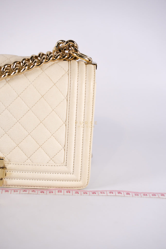 Boy Old Medium in Cream Caviar Leather and Light Gold Hardware Series 27 | Purse Maison Luxury Bags Shop
