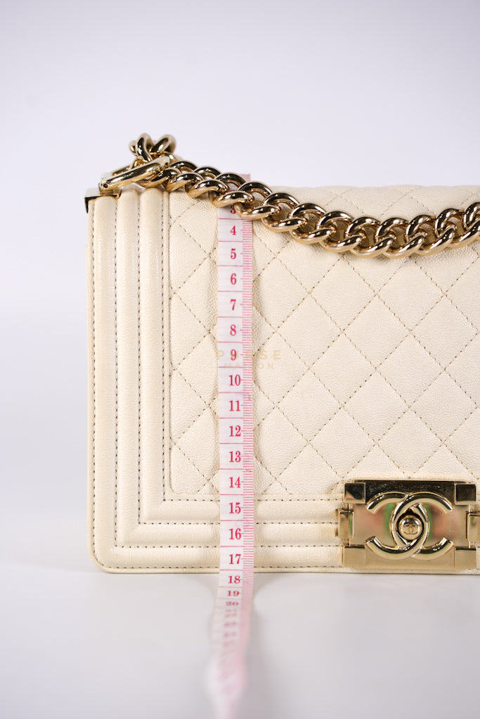 Boy Old Medium in Cream Caviar Leather and Light Gold Hardware Series 27 | Purse Maison Luxury Bags Shop