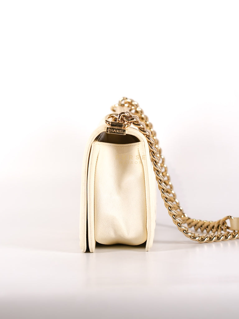 Boy Old Medium in Cream Caviar Leather and Light Gold Hardware Series 27 | Purse Maison Luxury Bags Shop