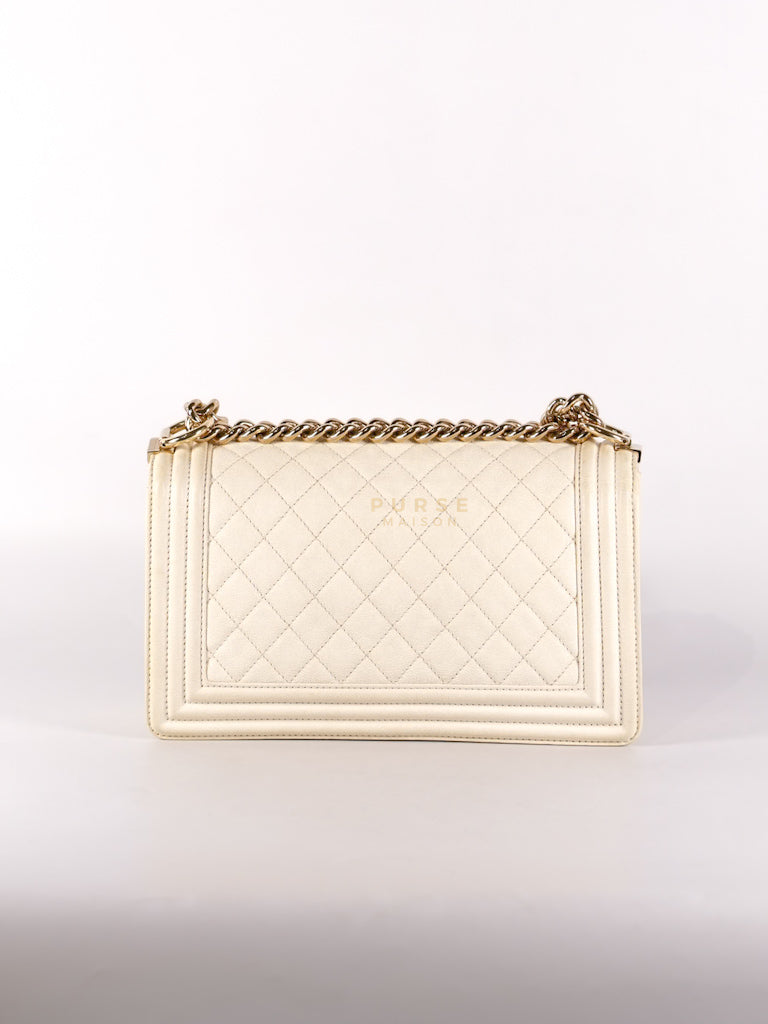 Boy Old Medium in Cream Caviar Leather and Light Gold Hardware Series 27 | Purse Maison Luxury Bags Shop