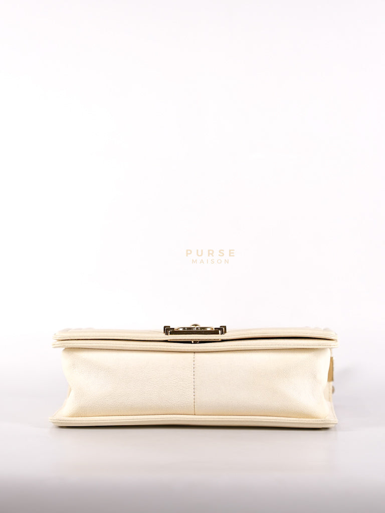 Boy Old Medium in Cream Caviar Leather and Light Gold Hardware Series 27 | Purse Maison Luxury Bags Shop