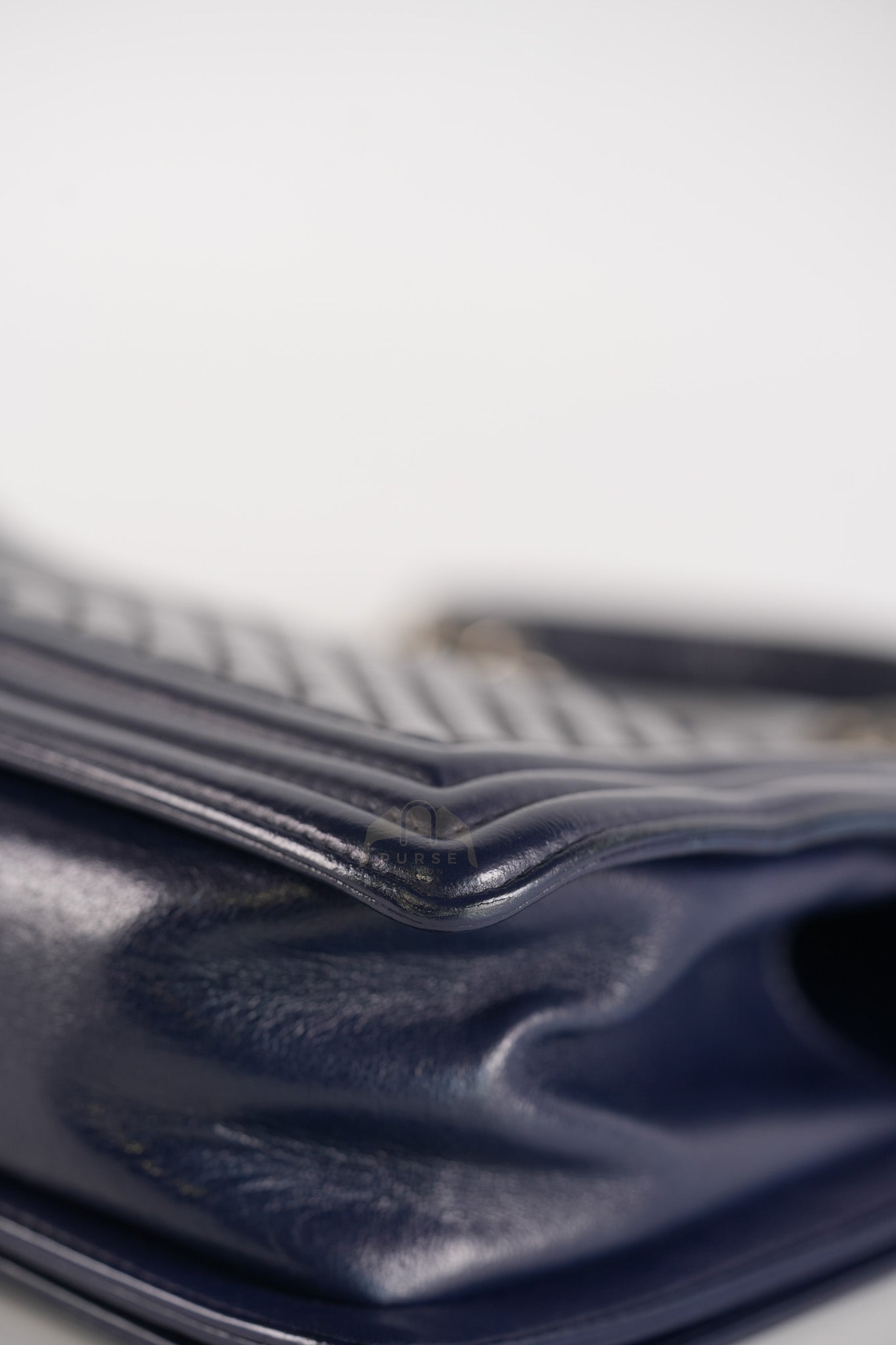 Boy Old Medium in Dark Blue Chevron Lambskin Leather Ruthenium Hardware (Series 20) | Purse Maison Luxury Bags Shop