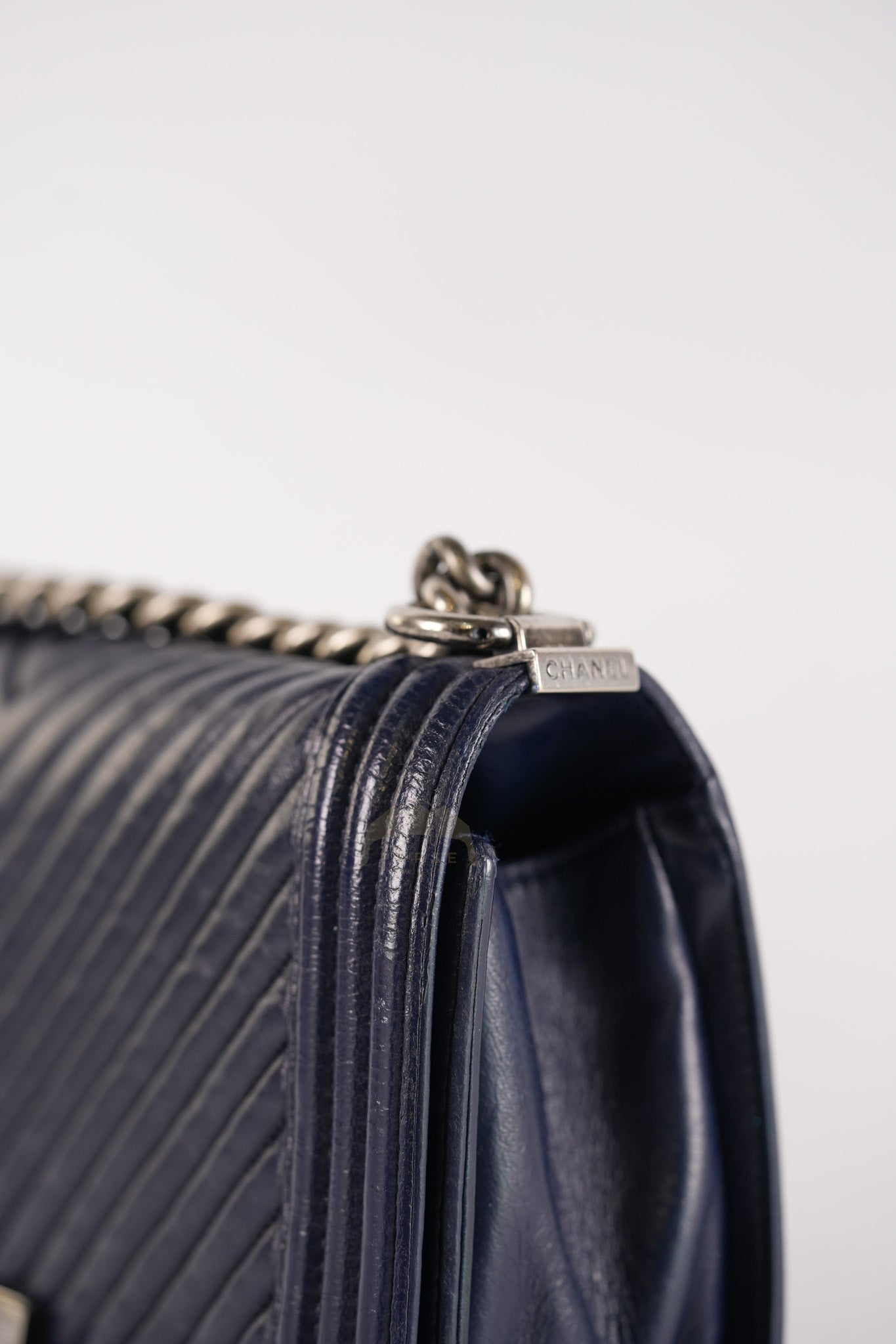 Boy Old Medium in Dark Blue Chevron Lambskin Leather Ruthenium Hardware (Series 20) | Purse Maison Luxury Bags Shop