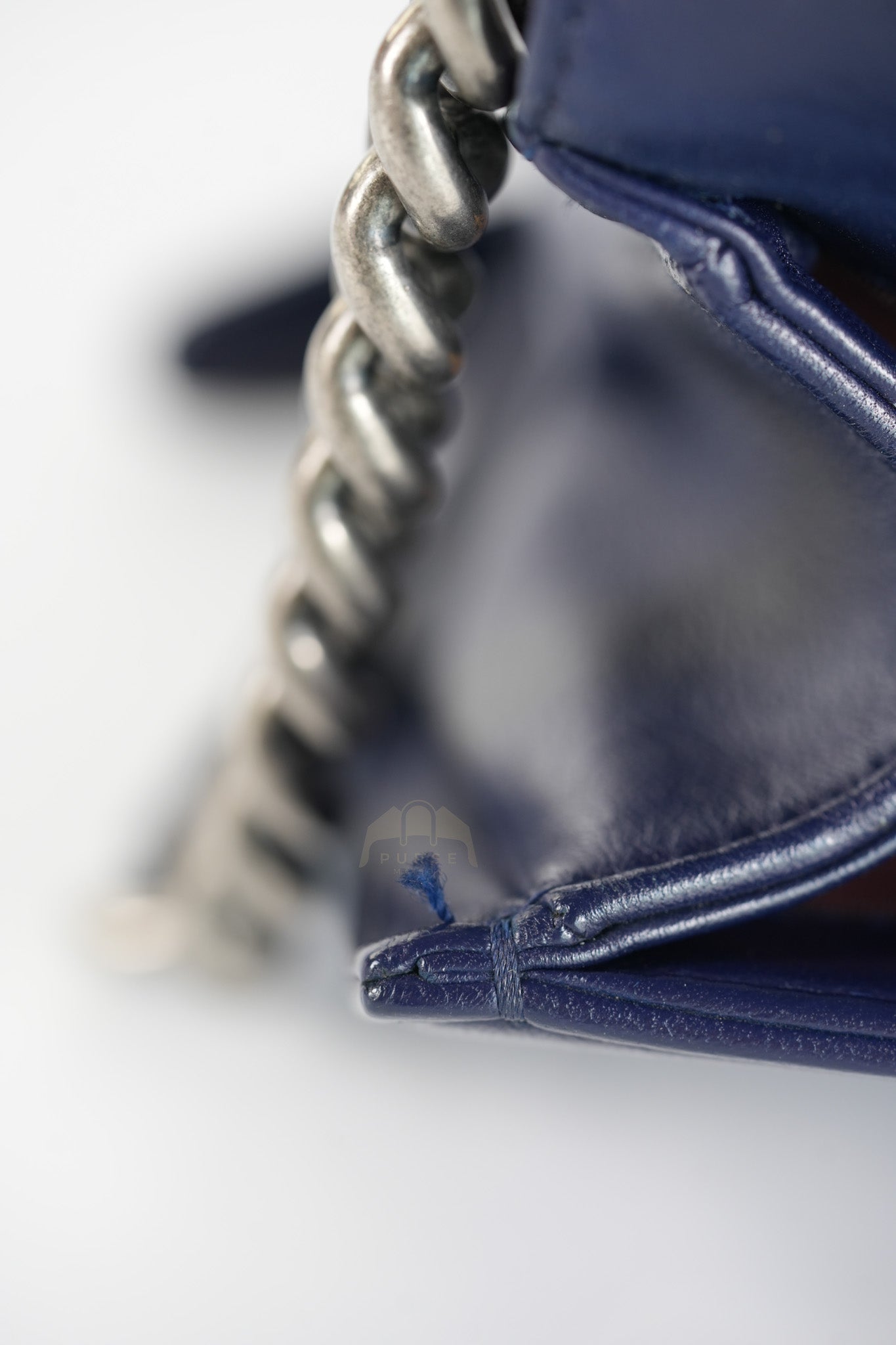 Boy Old Medium in Dark Blue Chevron Lambskin Leather Ruthenium Hardware (Series 20) | Purse Maison Luxury Bags Shop