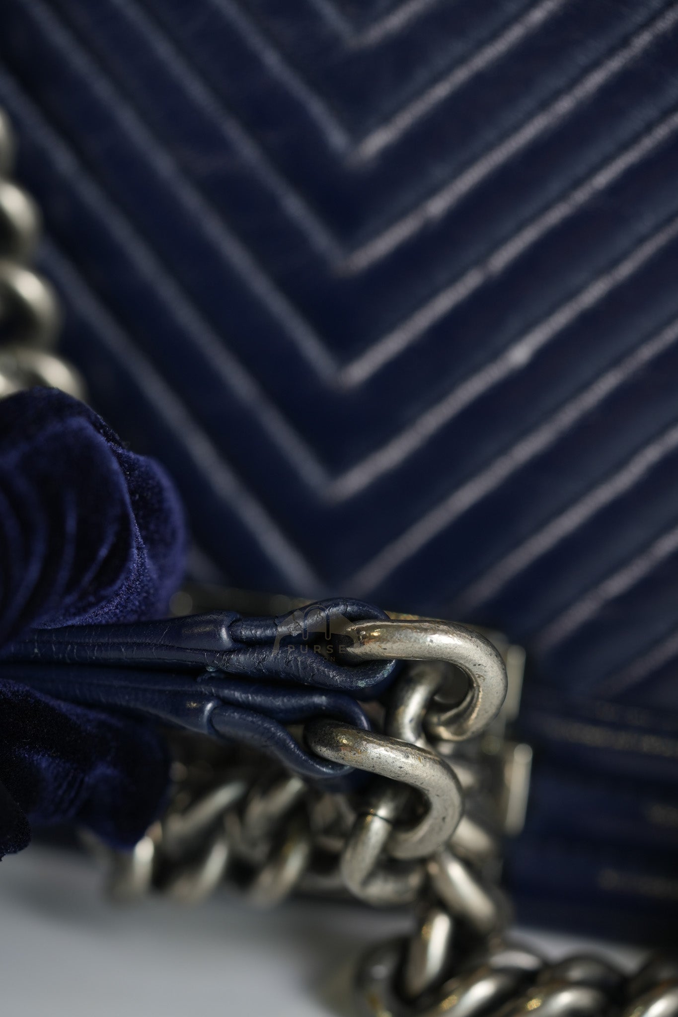 Boy Old Medium in Dark Blue Chevron Lambskin Leather Ruthenium Hardware (Series 20) | Purse Maison Luxury Bags Shop