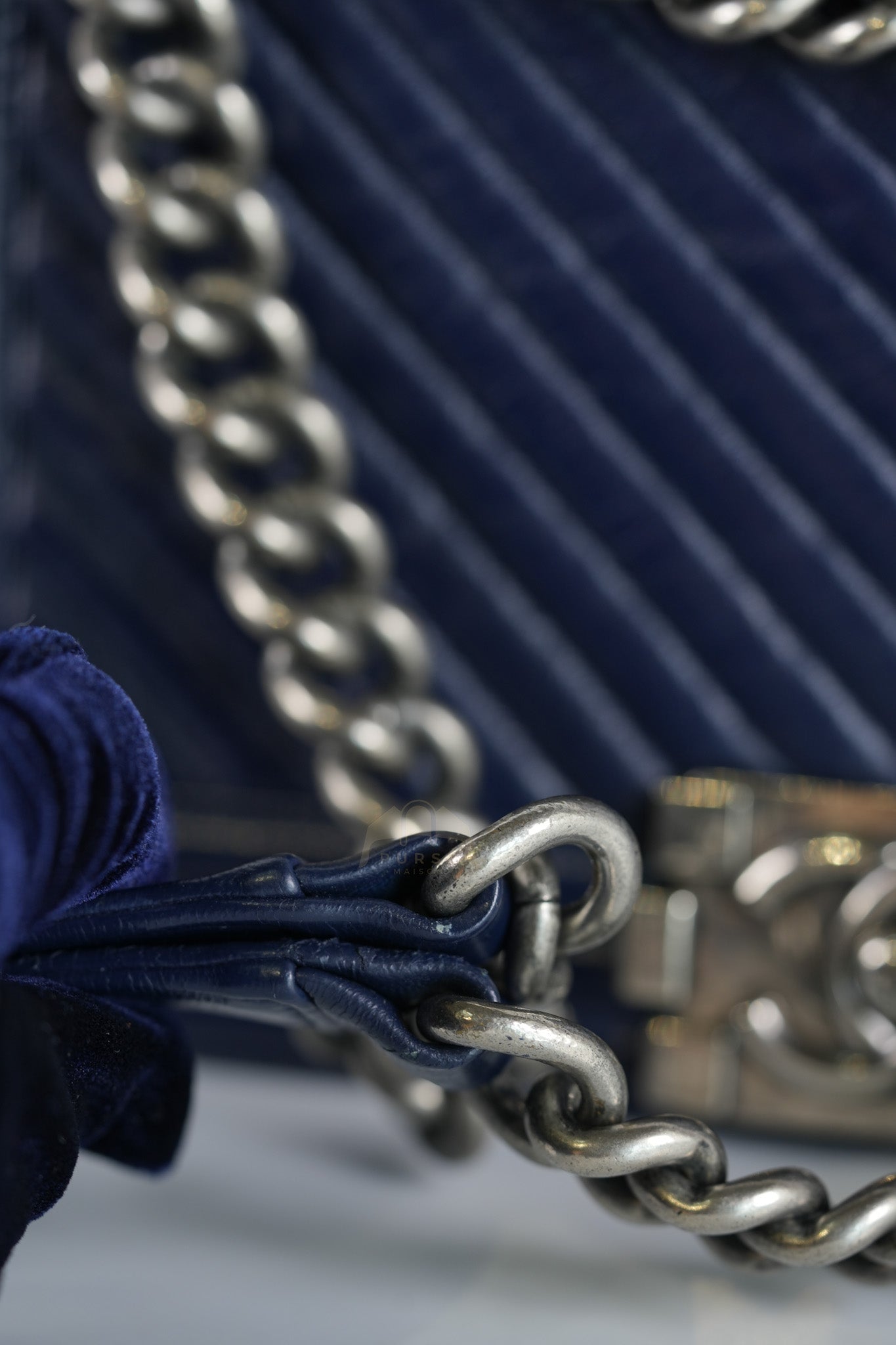 Boy Old Medium in Dark Blue Chevron Lambskin Leather Ruthenium Hardware (Series 20) | Purse Maison Luxury Bags Shop