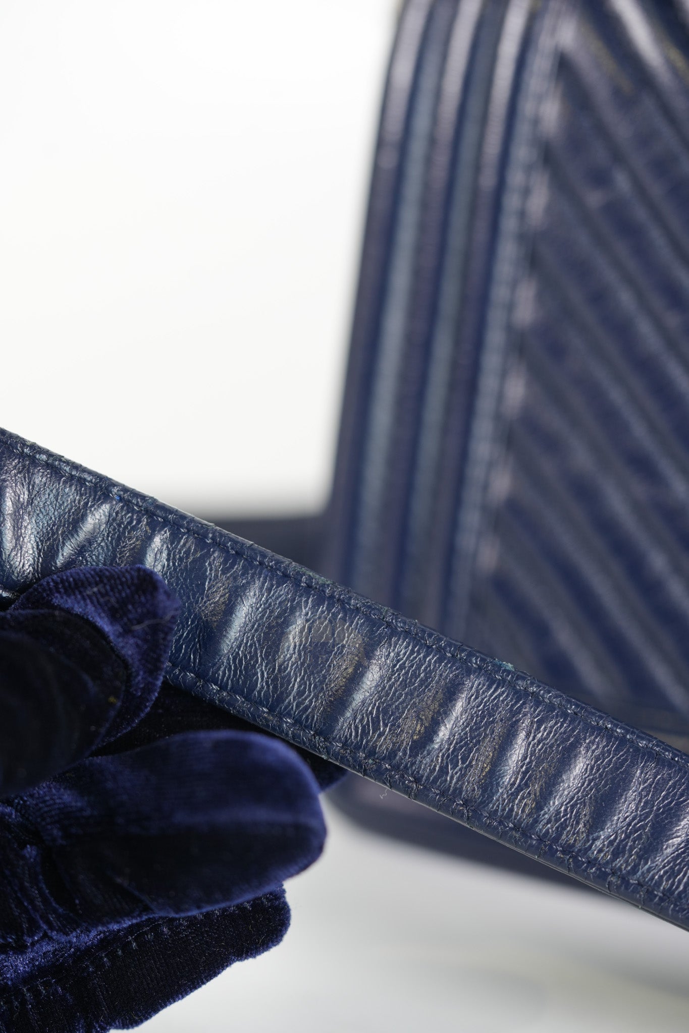 Boy Old Medium in Dark Blue Chevron Lambskin Leather Ruthenium Hardware (Series 20) | Purse Maison Luxury Bags Shop