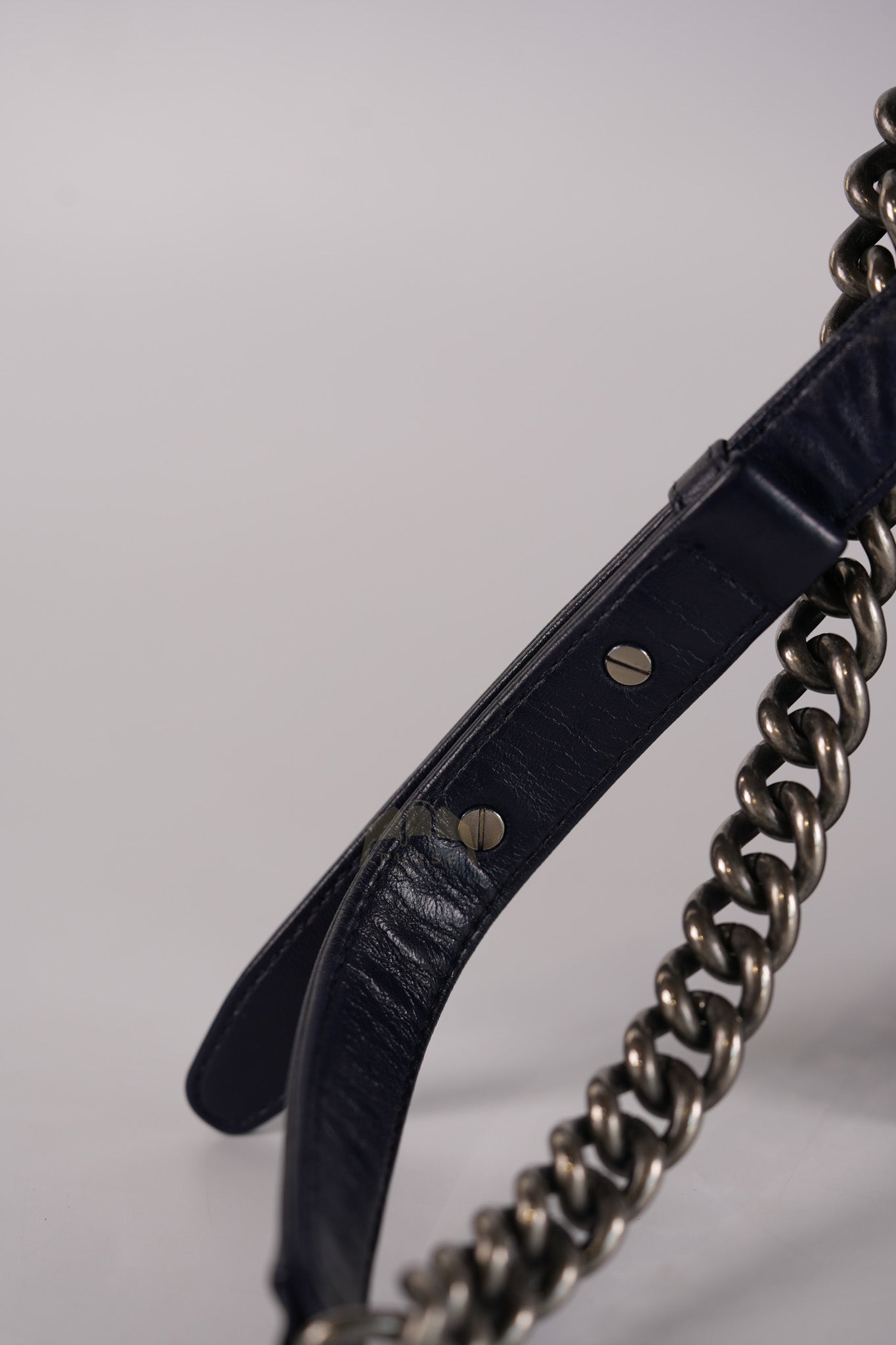 Boy Old Medium in Dark Blue Chevron Lambskin Leather Ruthenium Hardware (Series 20) | Purse Maison Luxury Bags Shop