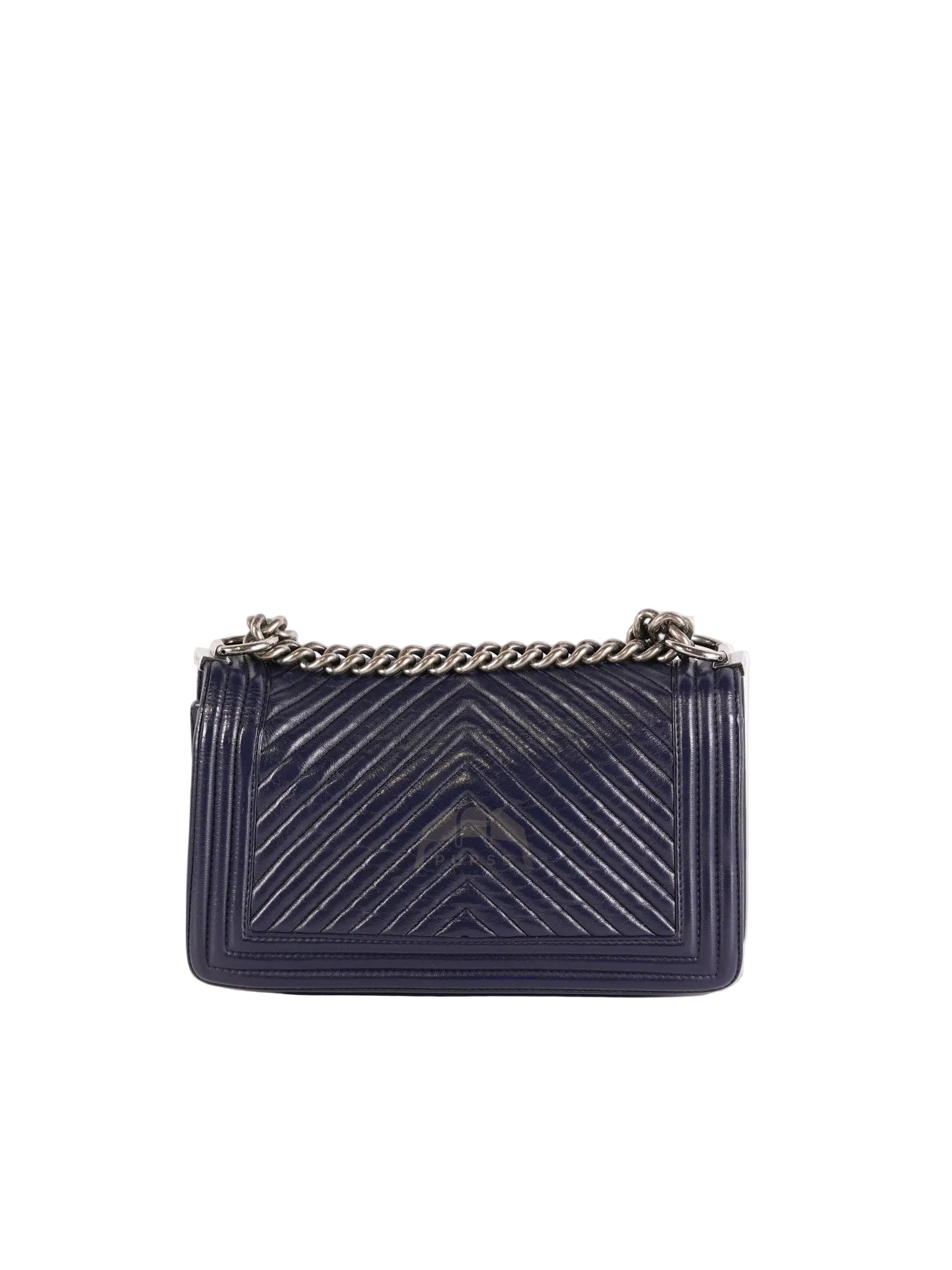 Boy Old Medium in Dark Blue Chevron Lambskin Leather Ruthenium Hardware (Series 20) | Purse Maison Luxury Bags Shop