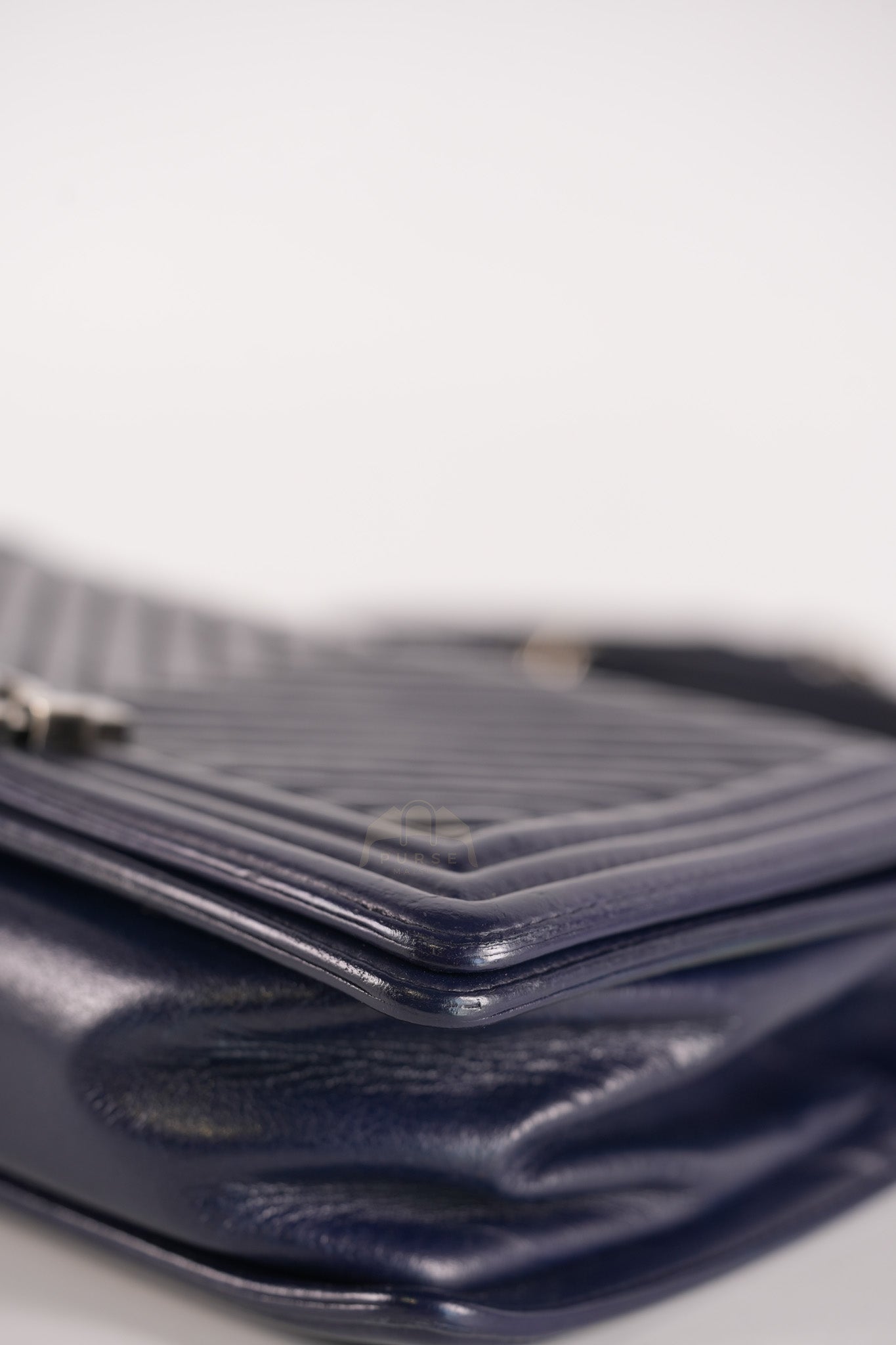 Boy Old Medium in Dark Blue Chevron Lambskin Leather Ruthenium Hardware (Series 20) | Purse Maison Luxury Bags Shop