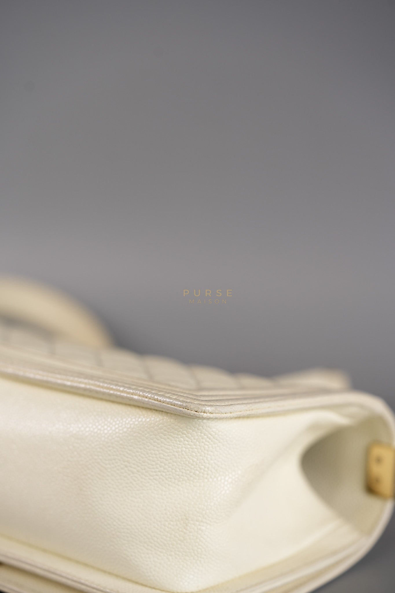Boy Old Medium in Off White Caviar Leather and Light Gold Hardware (Microchip) | Purse Maison Luxury Bags Shop