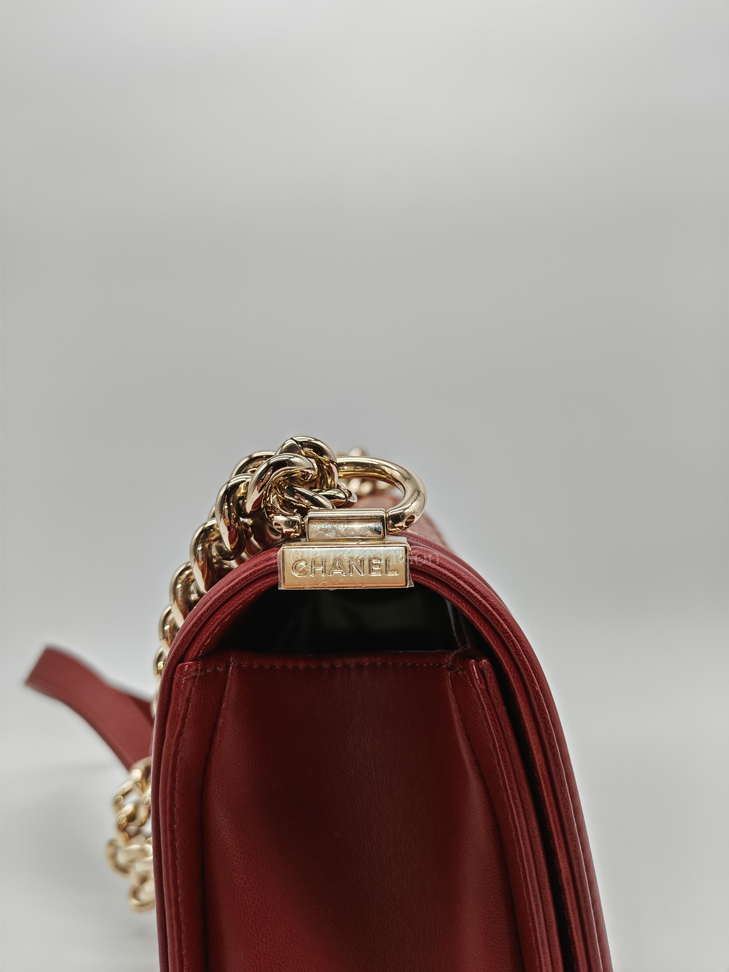 Boy Old Medium in Striking Red Micro Quilted Calfskin Leather & Light Gold Hardware Series 24 | Purse Maison Luxury Bags Shop
