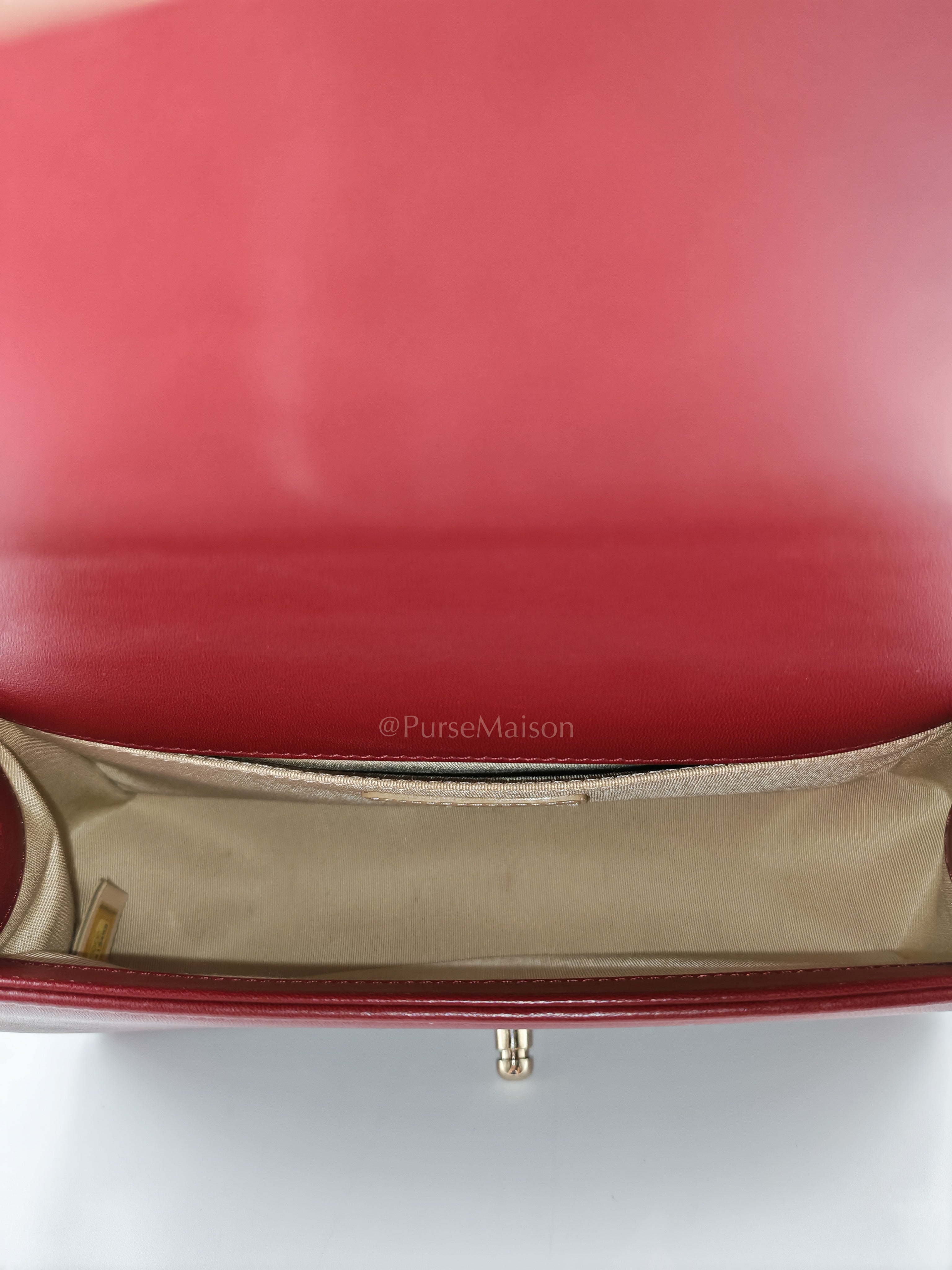 Boy Old Medium in Striking Red Micro Quilted Calfskin Leather & Light Gold Hardware Series 24 | Purse Maison Luxury Bags Shop