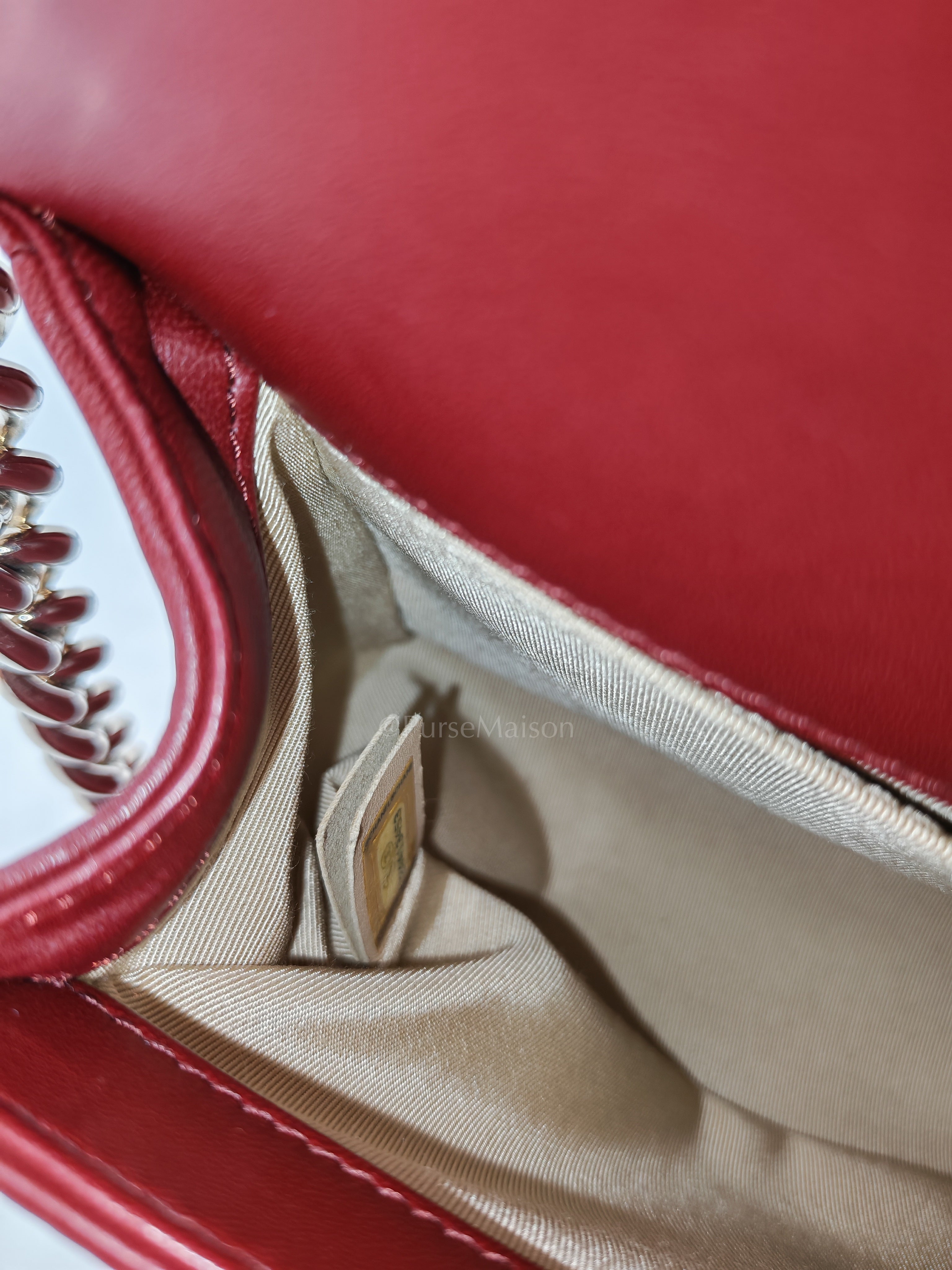 Boy Old Medium in Striking Red Micro Quilted Calfskin Leather & Light Gold Hardware Series 24 | Purse Maison Luxury Bags Shop