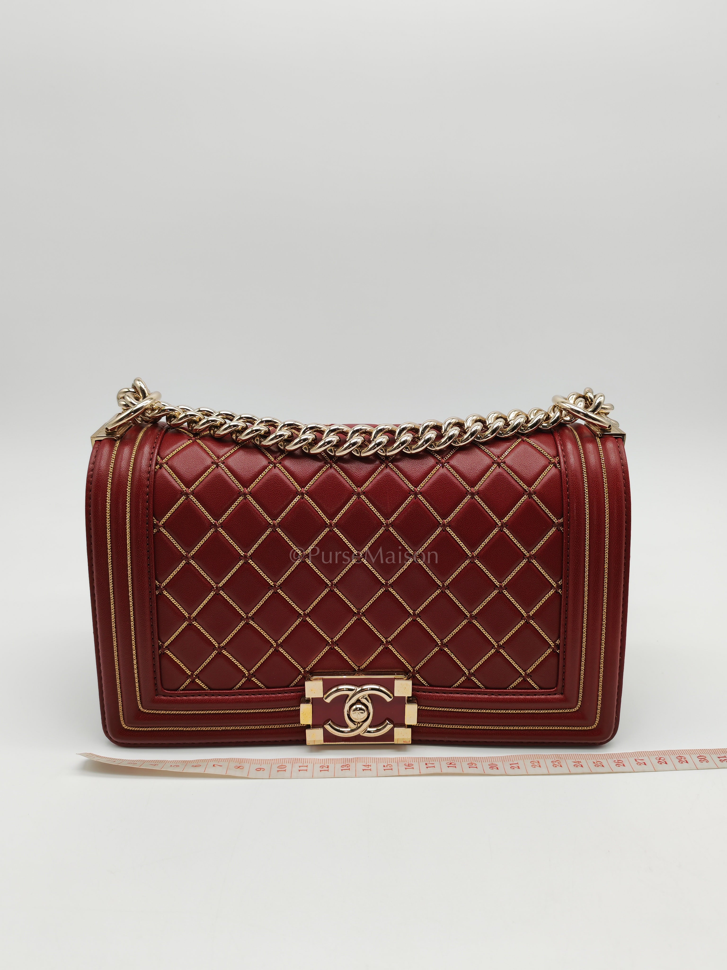 Boy Old Medium in Striking Red Micro Quilted Calfskin Leather & Light Gold Hardware Series 24 | Purse Maison Luxury Bags Shop