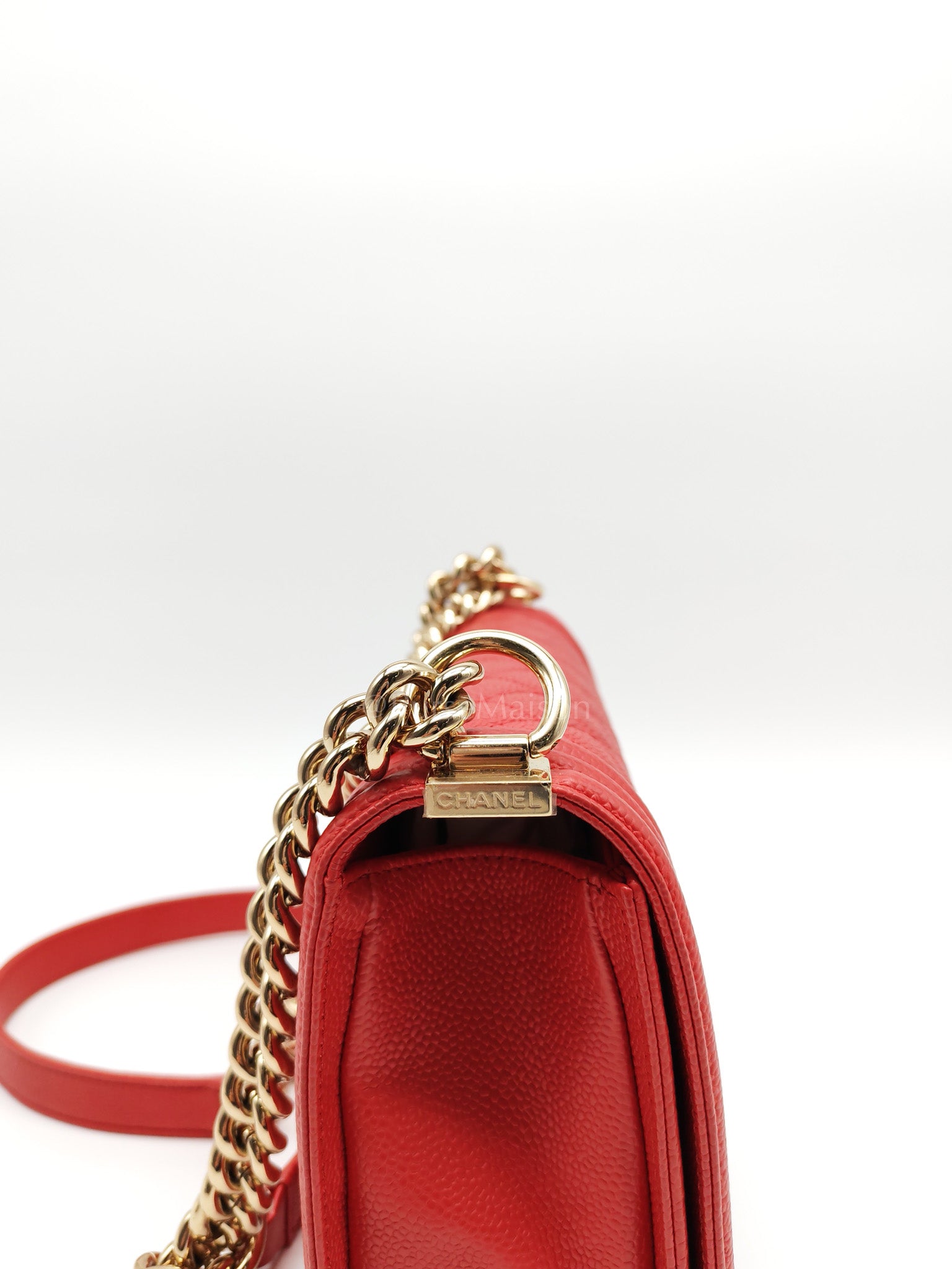 Boy Old Medium Red Quilted Caviar Leather and Champagne Hardware Series 28 | Purse Maison Luxury Bags Shop