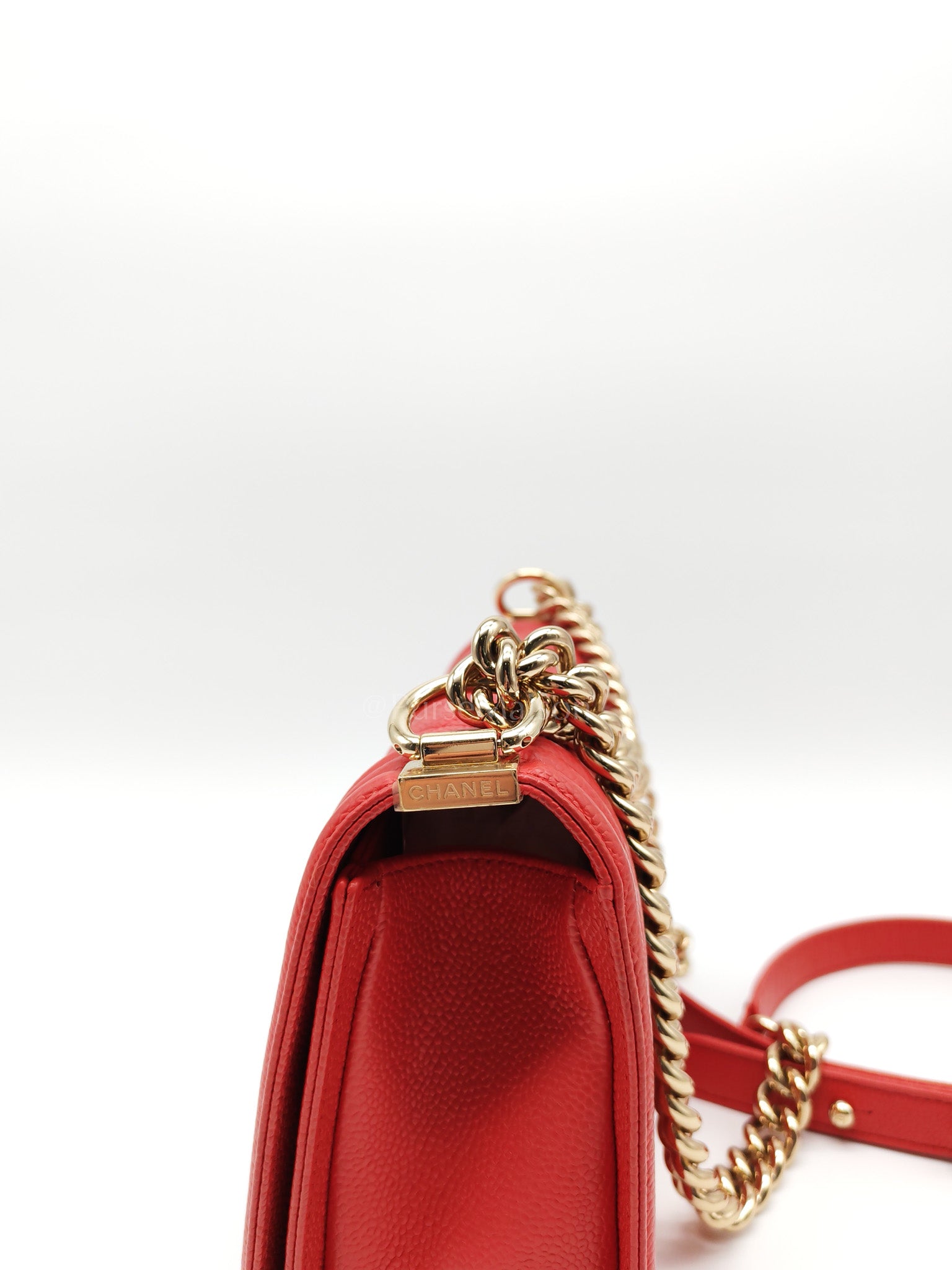 Boy Old Medium Red Quilted Caviar Leather and Champagne Hardware Series 28 | Purse Maison Luxury Bags Shop