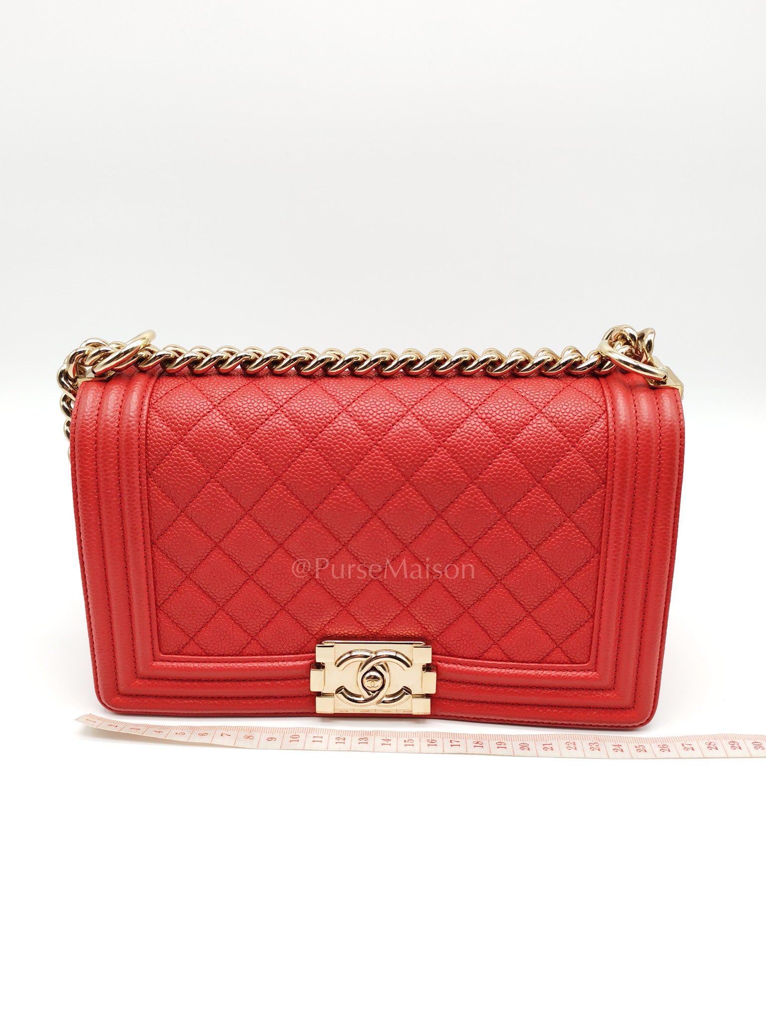 Boy Old Medium Red Quilted Caviar Leather and Champagne Hardware Series 28 | Purse Maison Luxury Bags Shop