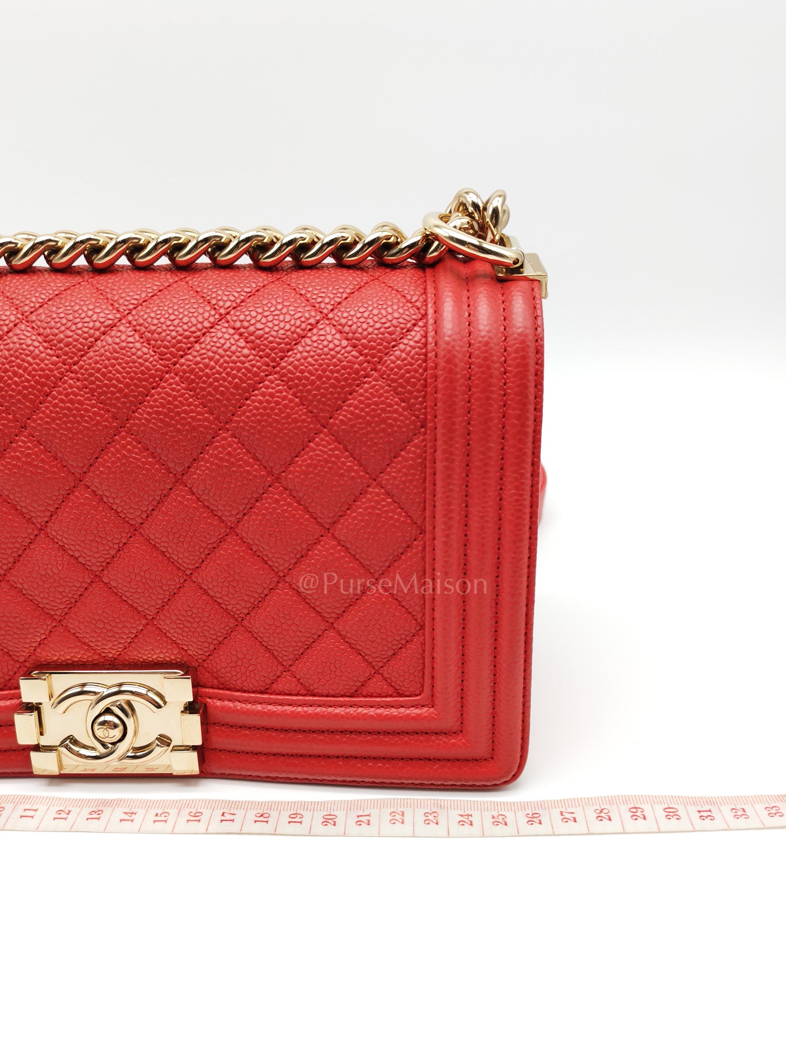 Boy Old Medium Red Quilted Caviar Leather and Champagne Hardware Series 28 | Purse Maison Luxury Bags Shop