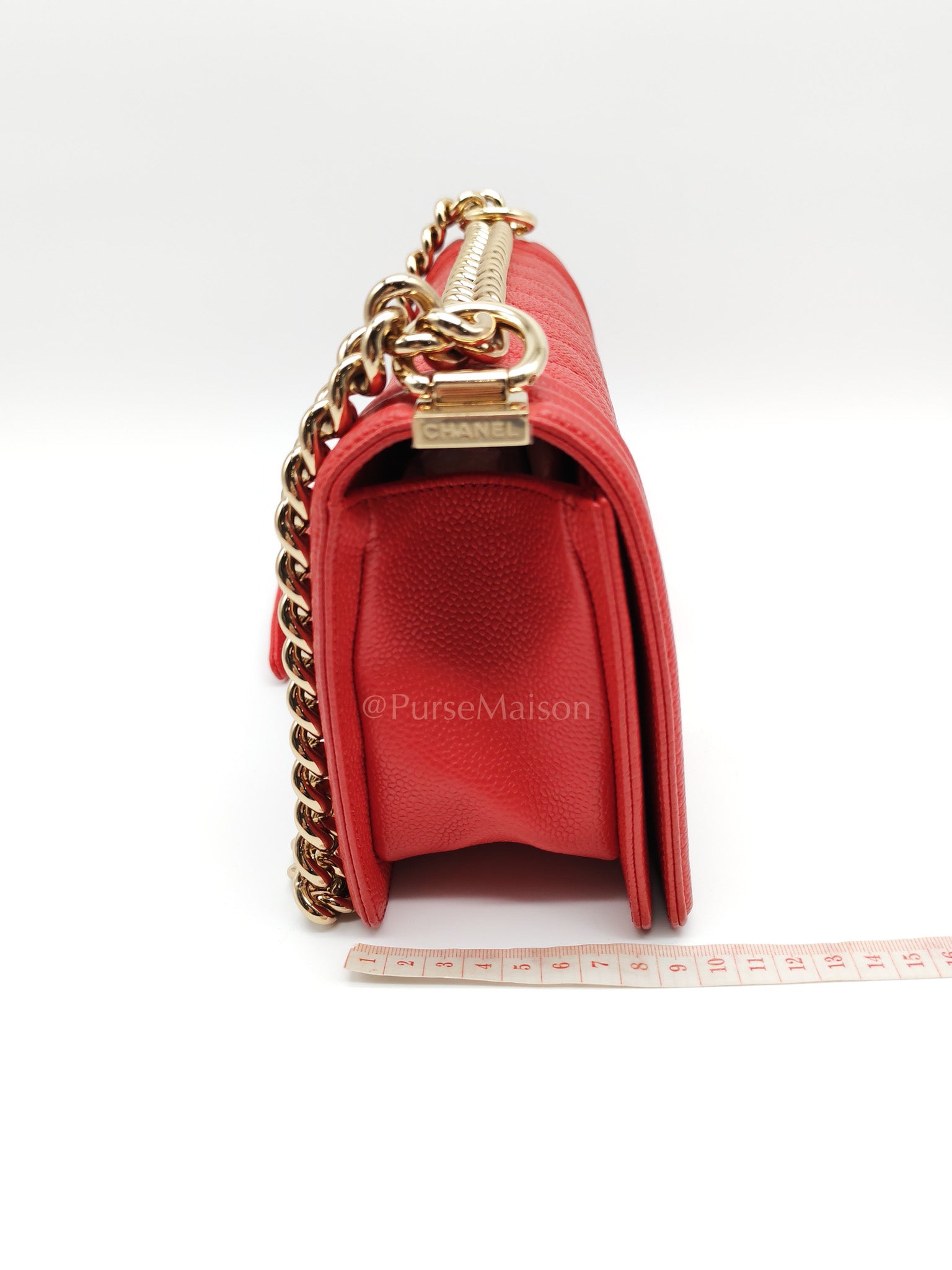 Boy Old Medium Red Quilted Caviar Leather and Champagne Hardware Series 28 | Purse Maison Luxury Bags Shop