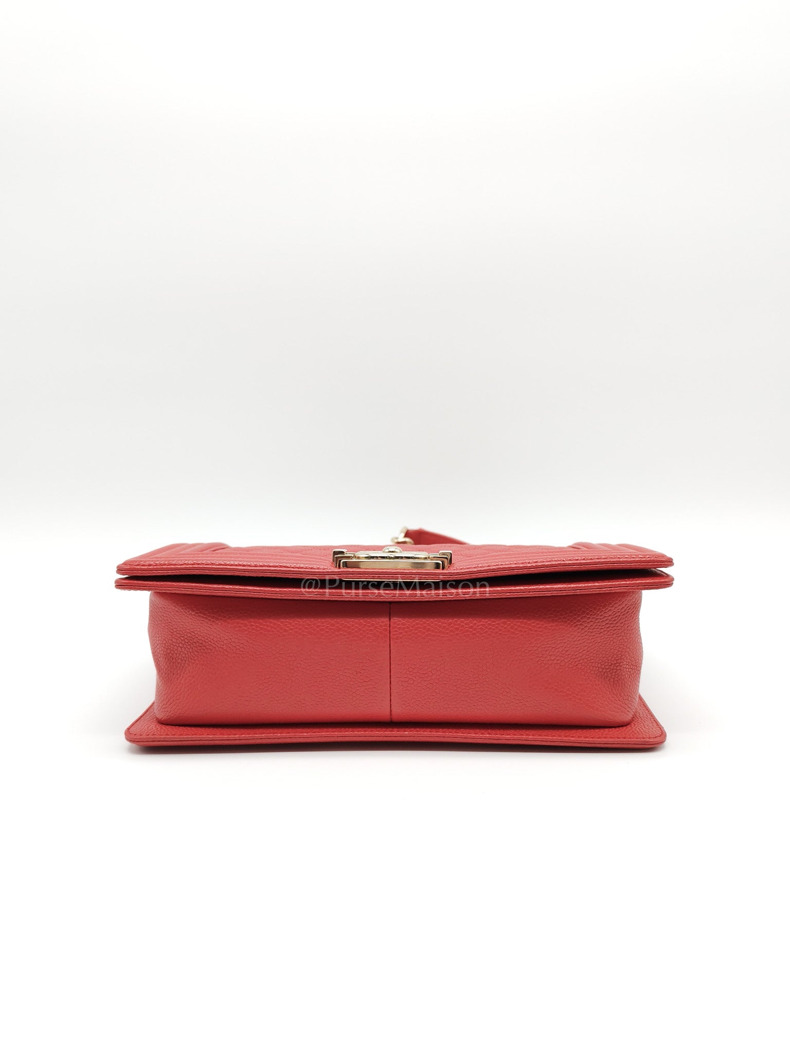 Boy Old Medium Red Quilted Caviar Leather and Champagne Hardware Series 28 | Purse Maison Luxury Bags Shop