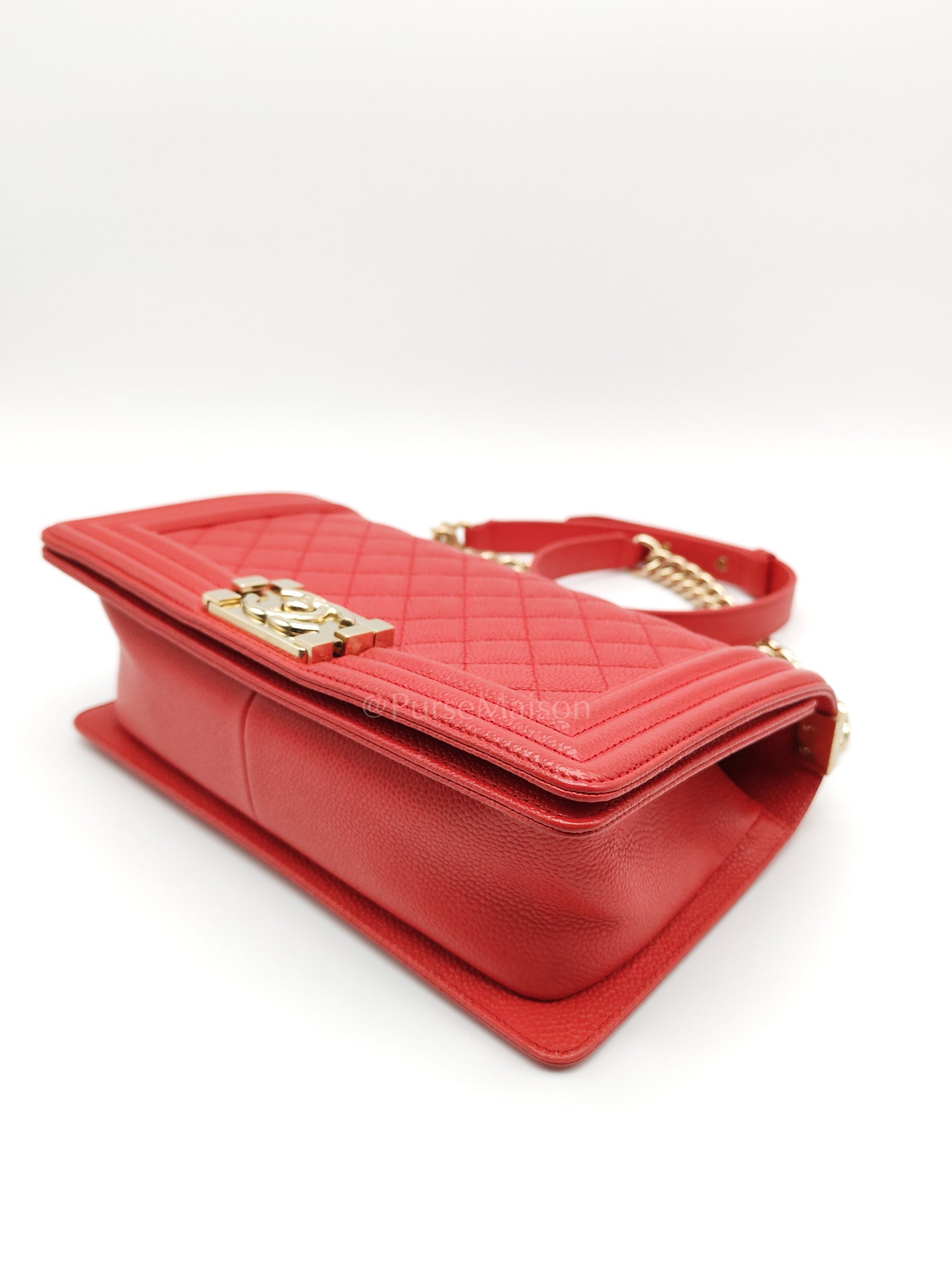 Boy Old Medium Red Quilted Caviar Leather and Champagne Hardware Series 28 | Purse Maison Luxury Bags Shop