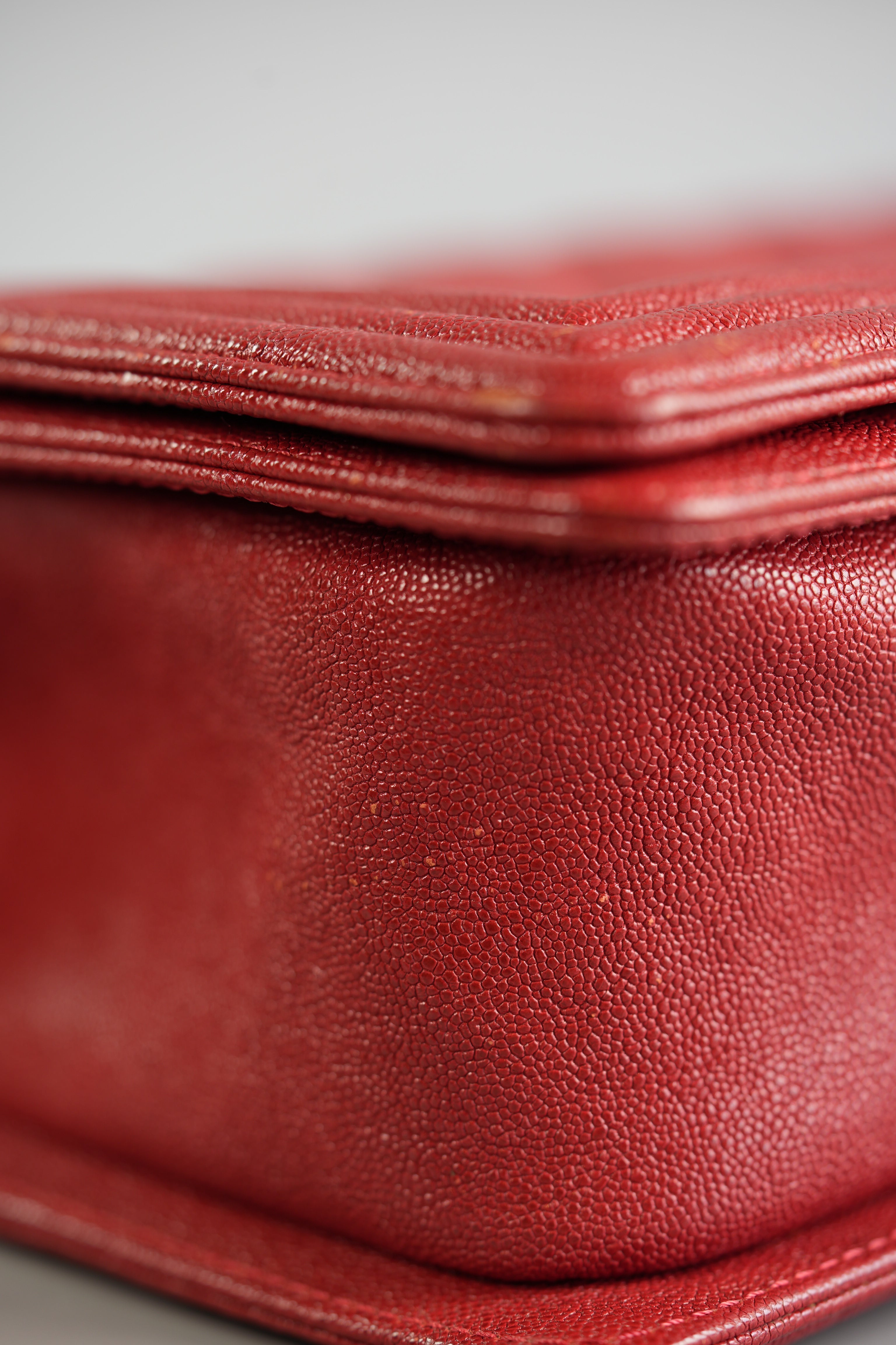 Boy Red Old Medium in Quilted Caviar and Aged Gold Hardware Series 28 | Purse Maison Luxury Bags Shop