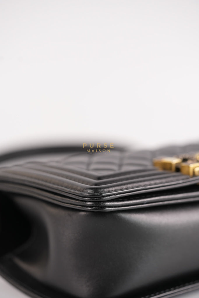 Boy Small Black Gripoix Quilted Lambskin Leather in Aged Gold Hardware Series 30 | Purse Maison Luxury Bags Shop