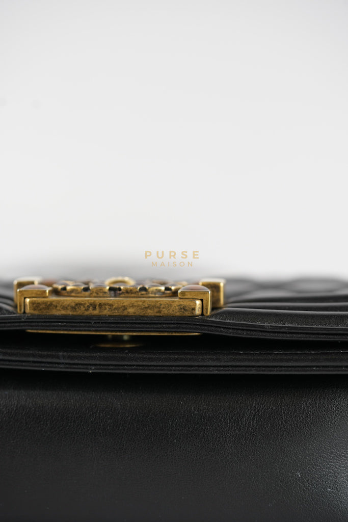 Boy Small Black Gripoix Quilted Lambskin Leather in Aged Gold Hardware Series 30 | Purse Maison Luxury Bags Shop