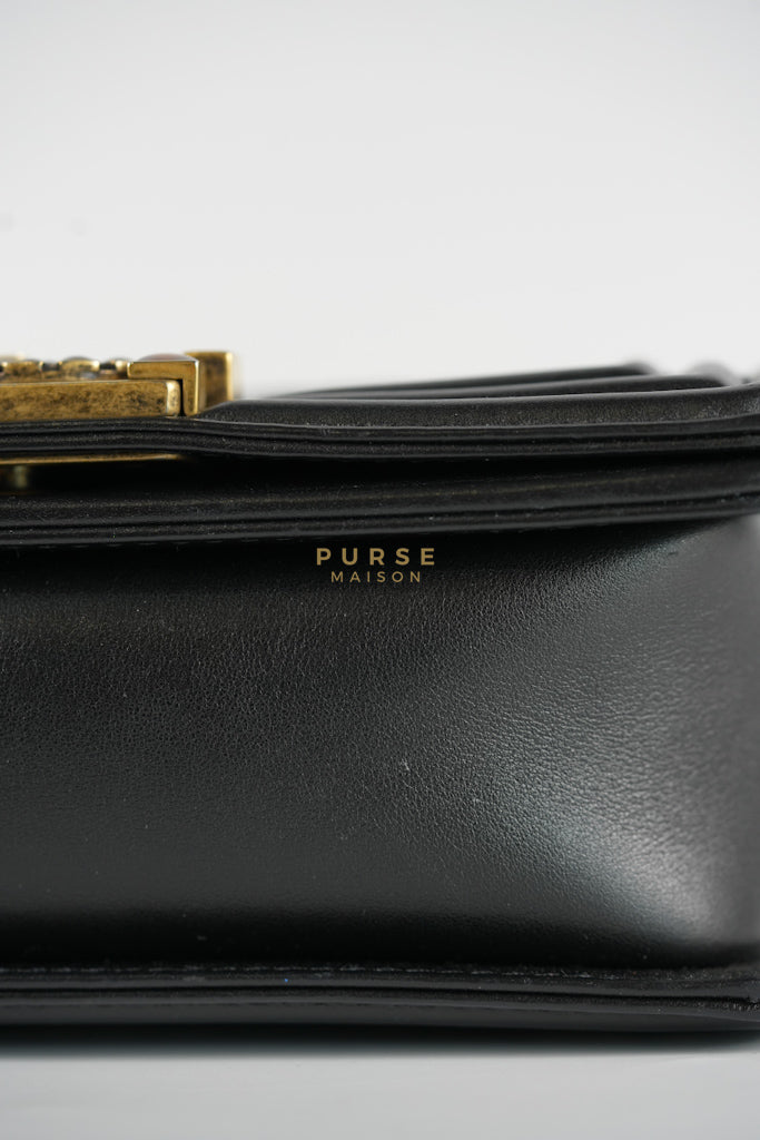 Boy Small Black Gripoix Quilted Lambskin Leather in Aged Gold Hardware Series 30 | Purse Maison Luxury Bags Shop