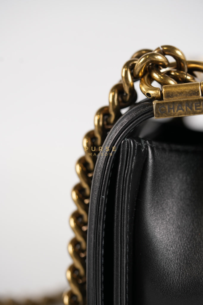 Boy Small Black Gripoix Quilted Lambskin Leather in Aged Gold Hardware Series 30 | Purse Maison Luxury Bags Shop