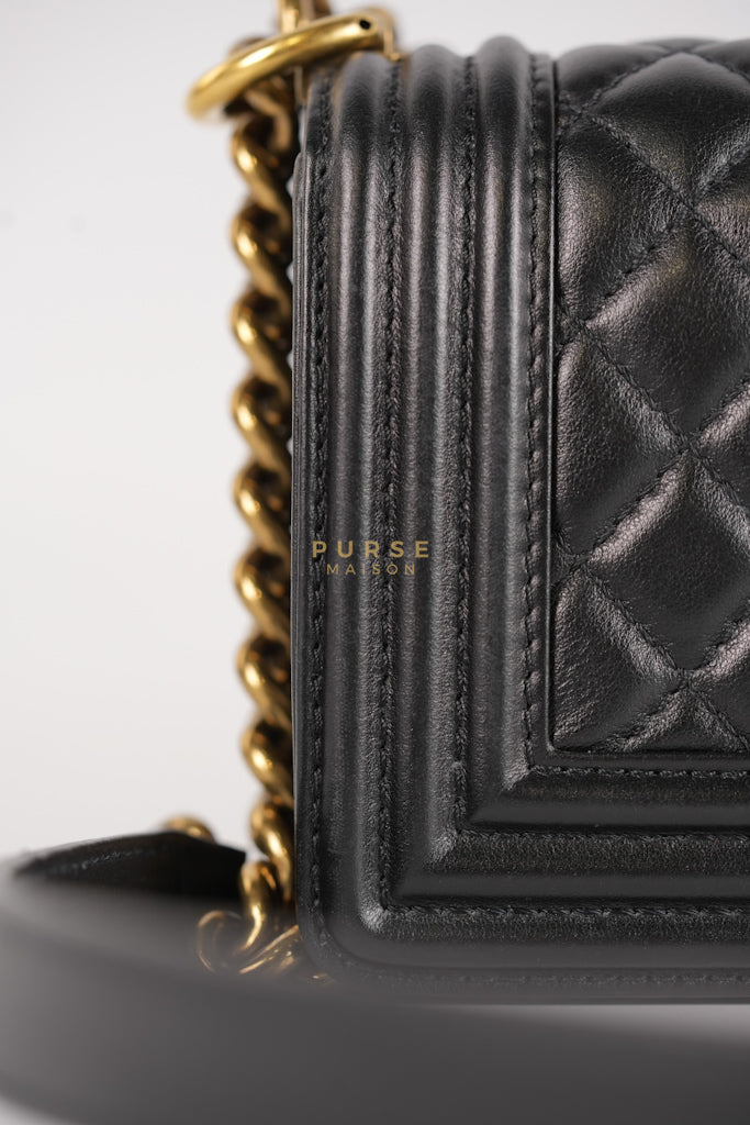 Boy Small Black Gripoix Quilted Lambskin Leather in Aged Gold Hardware Series 30 | Purse Maison Luxury Bags Shop