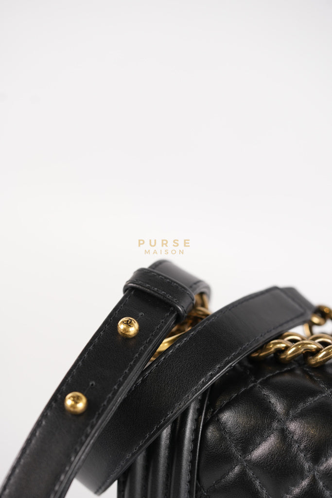 Boy Small Black Gripoix Quilted Lambskin Leather in Aged Gold Hardware Series 30 | Purse Maison Luxury Bags Shop