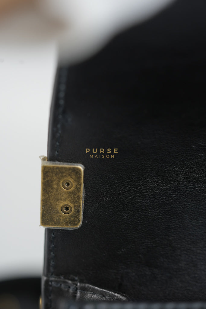 Boy Small Black Gripoix Quilted Lambskin Leather in Aged Gold Hardware Series 30 | Purse Maison Luxury Bags Shop