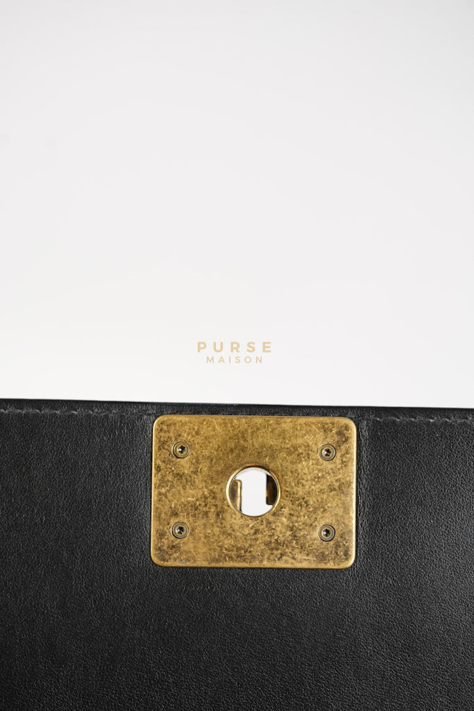 Boy Small Black Gripoix Quilted Lambskin Leather in Aged Gold Hardware Series 30 | Purse Maison Luxury Bags Shop