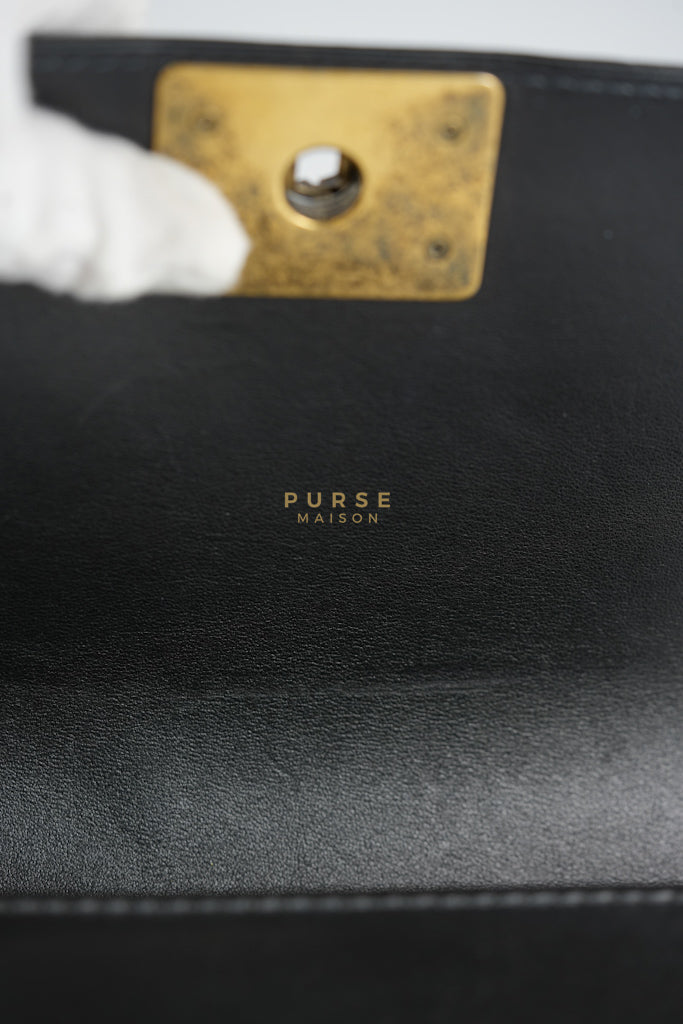 Boy Small Black Gripoix Quilted Lambskin Leather in Aged Gold Hardware Series 30 | Purse Maison Luxury Bags Shop