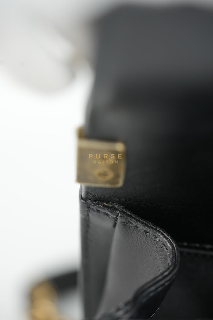 Boy Small Black Gripoix Quilted Lambskin Leather in Aged Gold Hardware Series 30 | Purse Maison Luxury Bags Shop