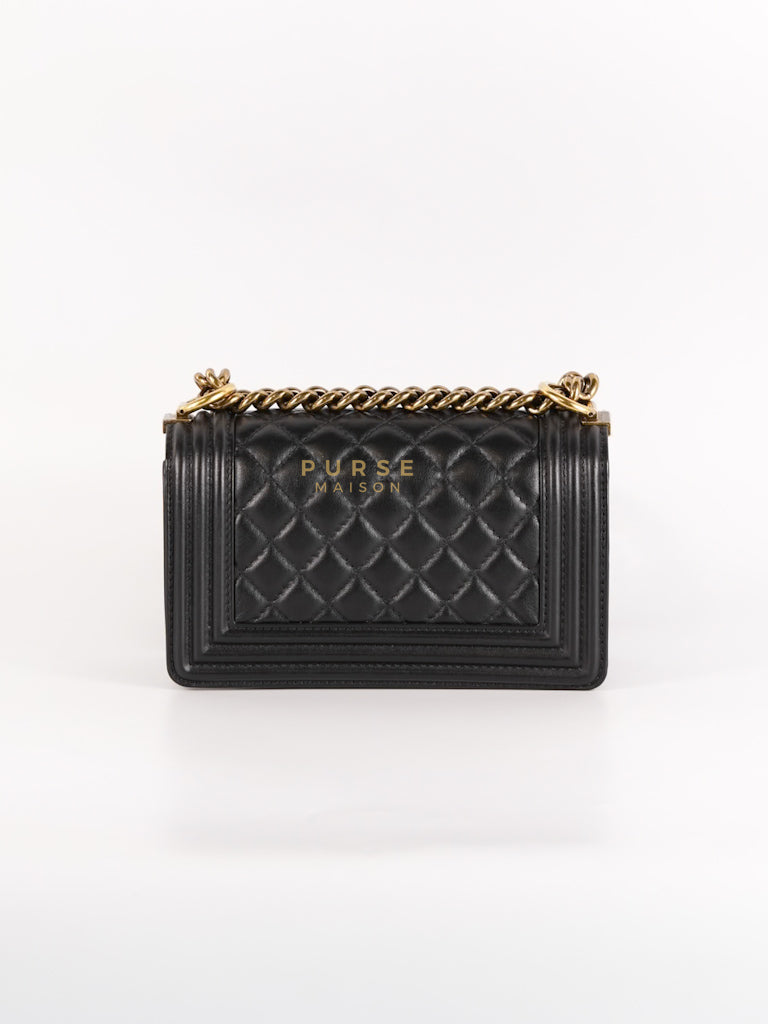 Boy Small Black Gripoix Quilted Lambskin Leather in Aged Gold Hardware Series 30 | Purse Maison Luxury Bags Shop