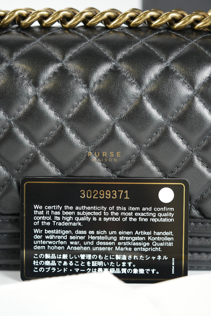 Boy Small Black Gripoix Quilted Lambskin Leather in Aged Gold Hardware Series 30 | Purse Maison Luxury Bags Shop