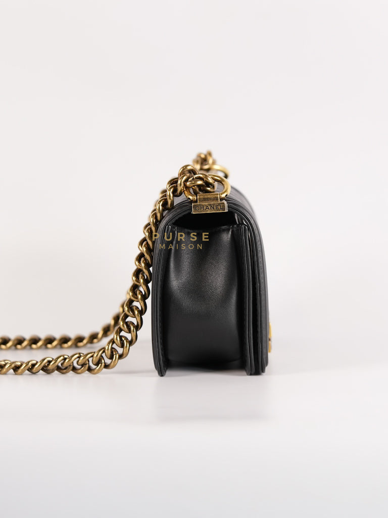 Boy Small Black Gripoix Quilted Lambskin Leather in Aged Gold Hardware Series 30 | Purse Maison Luxury Bags Shop